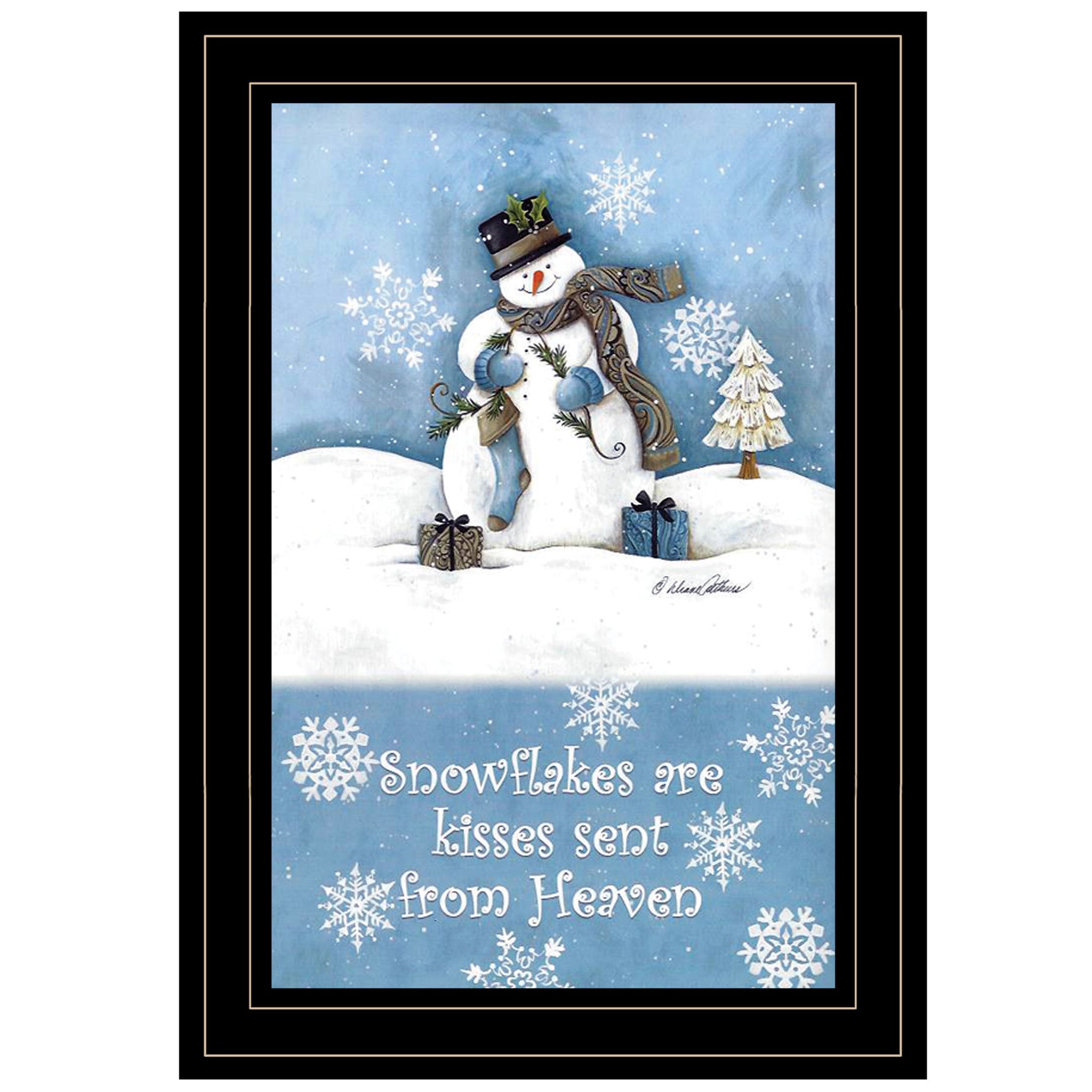 "Trendy Snowman" By Diane Kater, Ready to Hang Framed Print, Black Frame--1