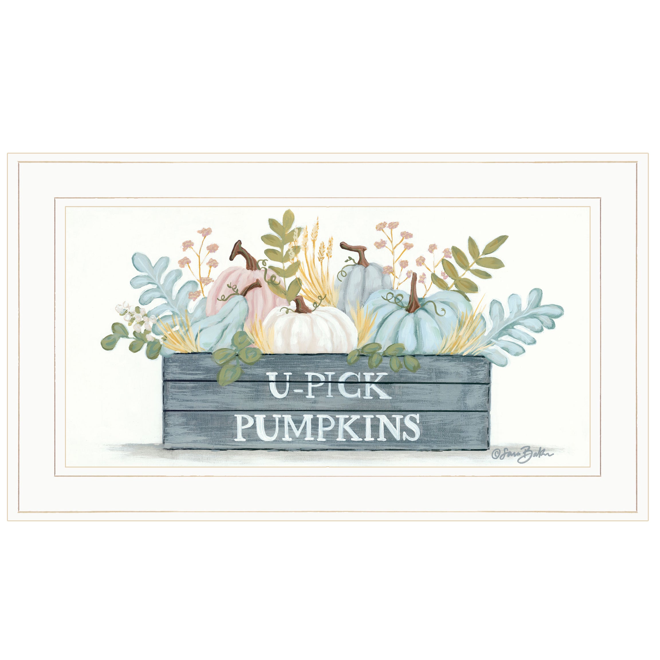 "U-Pick Pumpkins" by Sara Baker, Ready to Hang Framed Print, White Frame--1