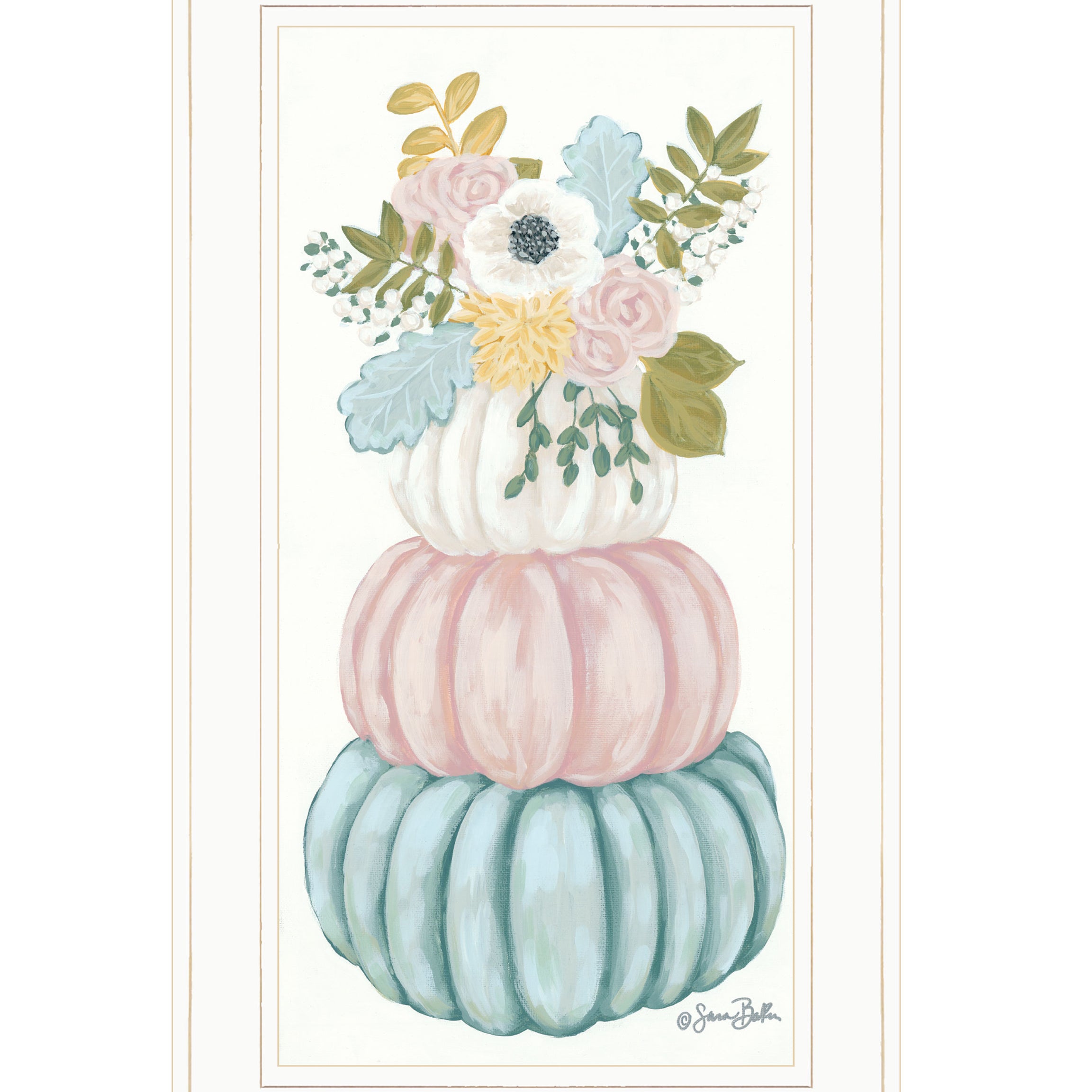 "Floral Pumpkins" by Sara Baker, Ready to Hang Framed Print, White Frame--1