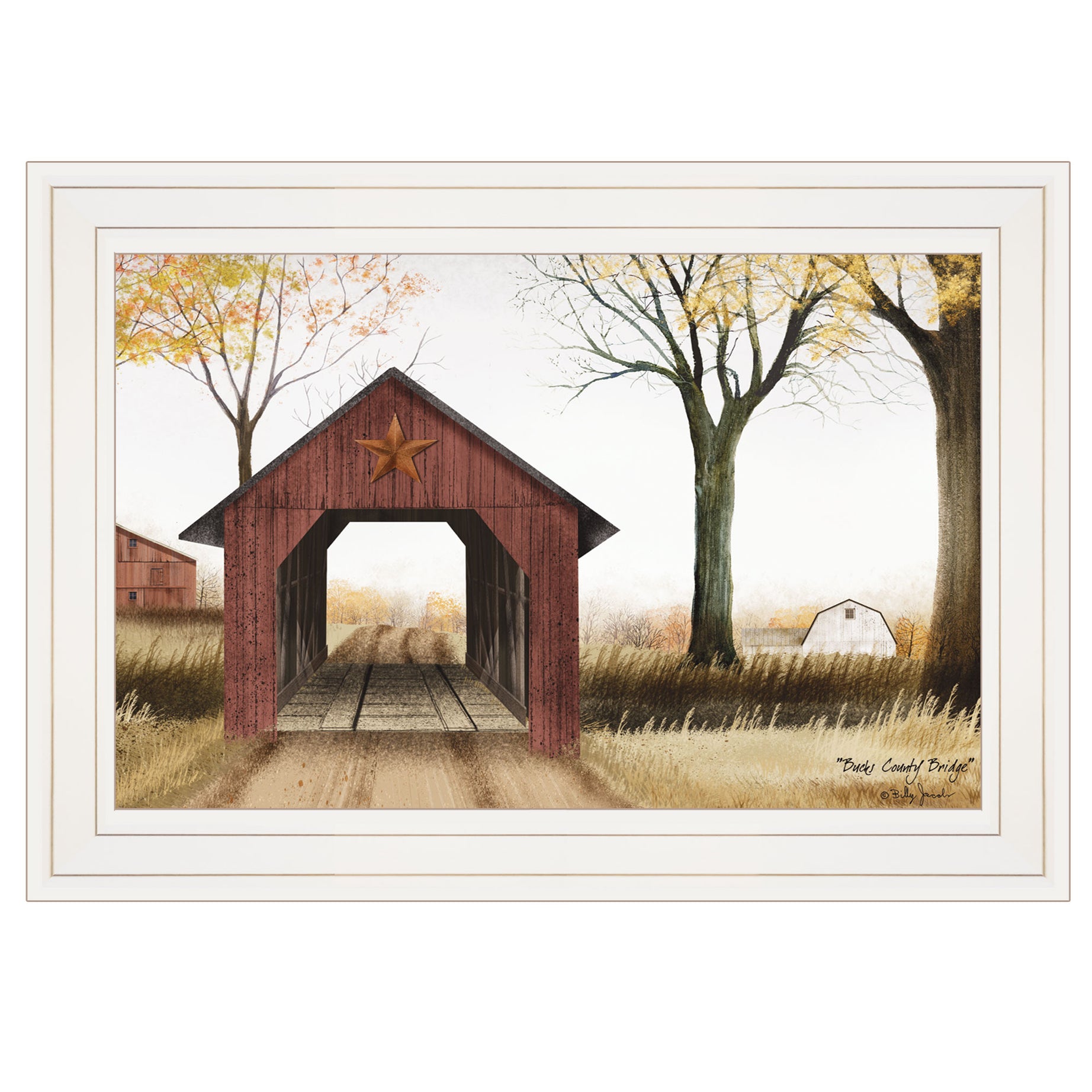 "Bucks County Bridge" By Billy Jacobs, Ready to Hang Framed Print, White Frame--1