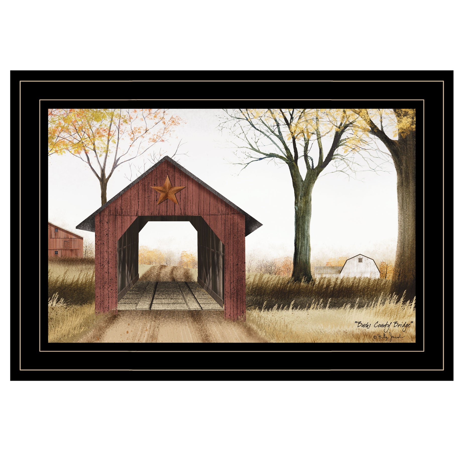 "Bucks County Bridge" By Billy Jacobs, Ready to Hang Framed Print, Black Frame--1