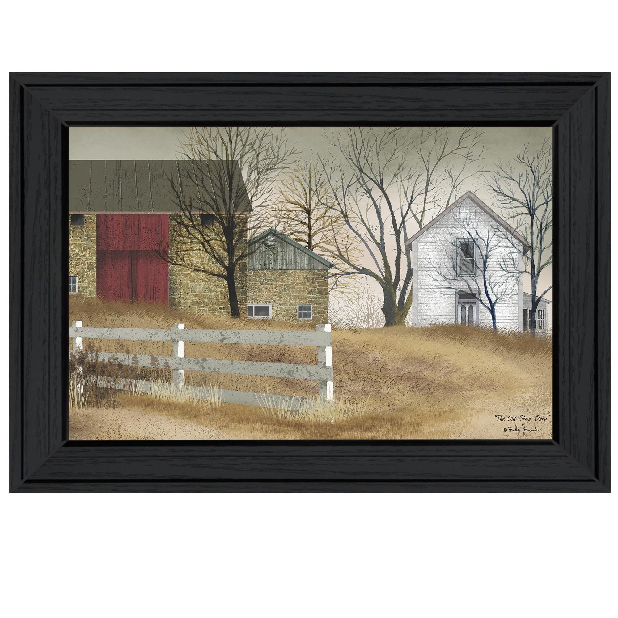 "Old Stone Barn" By Billy Jacobs, Ready to Hang Framed Print, Black Frame--1