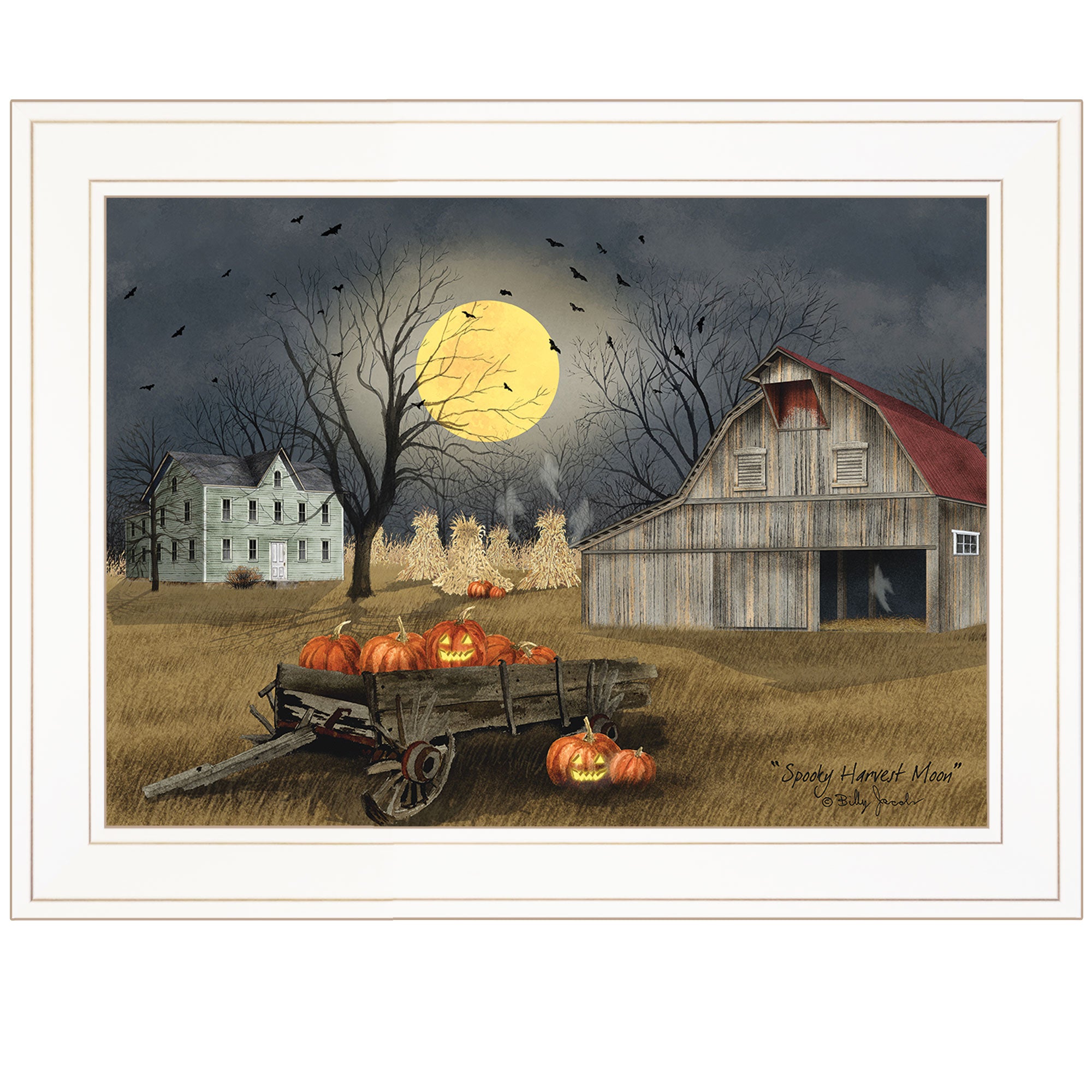 "Spooky Harvest Moon" By Billy Jacobs, Ready to Hang Framed Print, White Frame--1