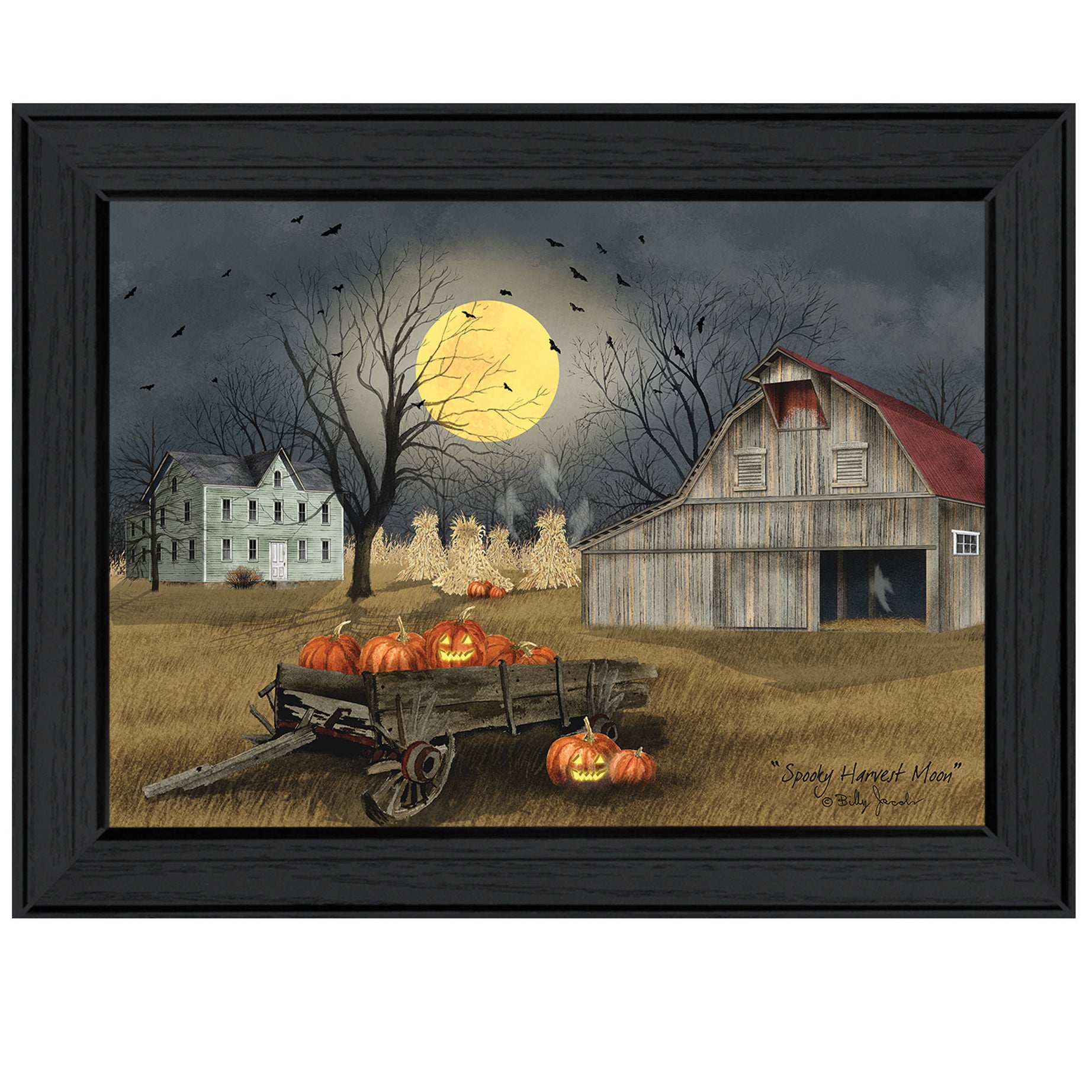 "Spooky Harvest Moon" By Billy Jacobs, Ready to Hang Framed Print, Black Frame--1