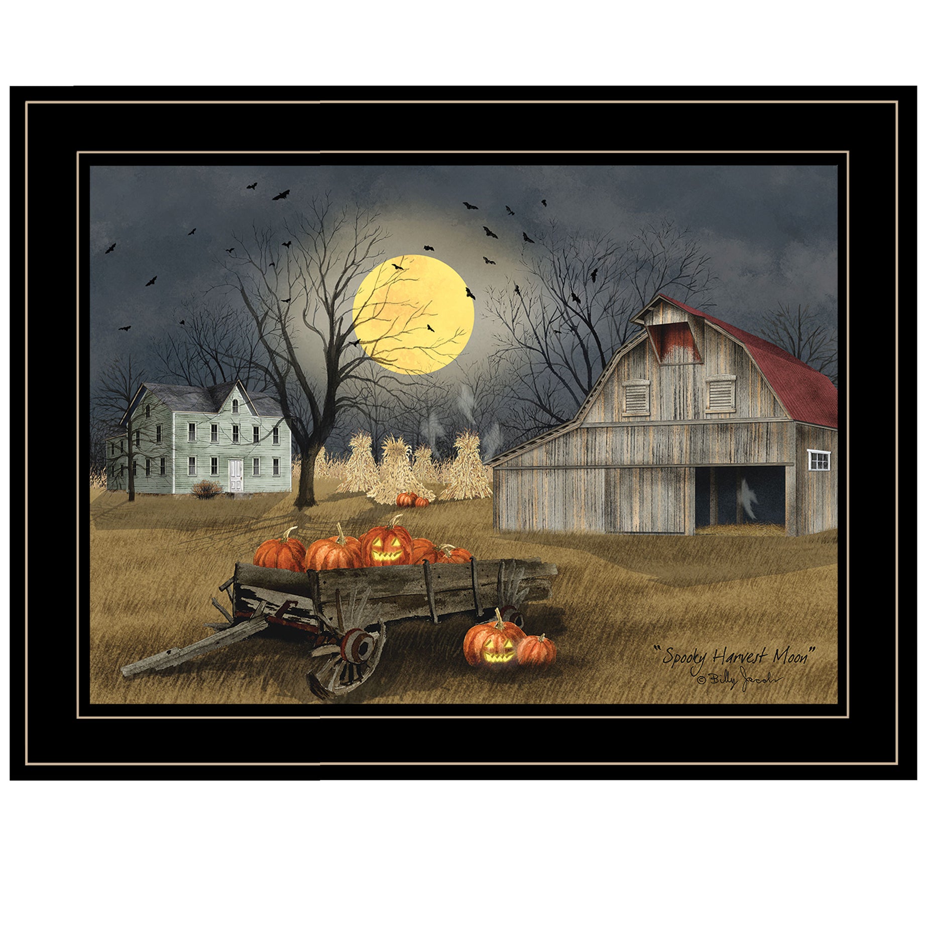 "Spooky Harvest Moon" By Billy Jacobs, Ready to Hang Framed Print, Black Frame--1