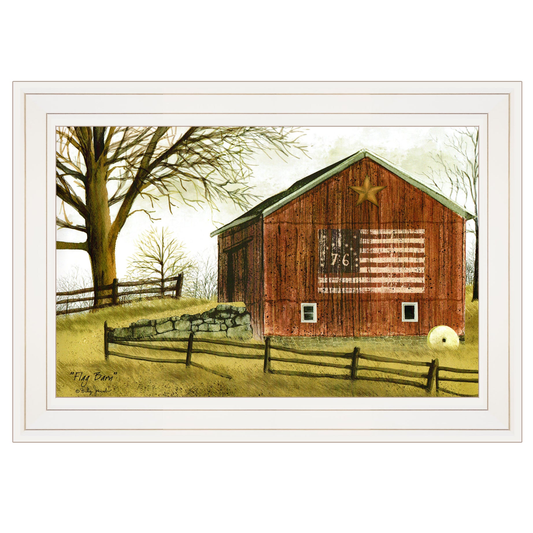 "Flag Barn" By Billy Jacobs, Ready to Hang Framed Print, White Frame--1