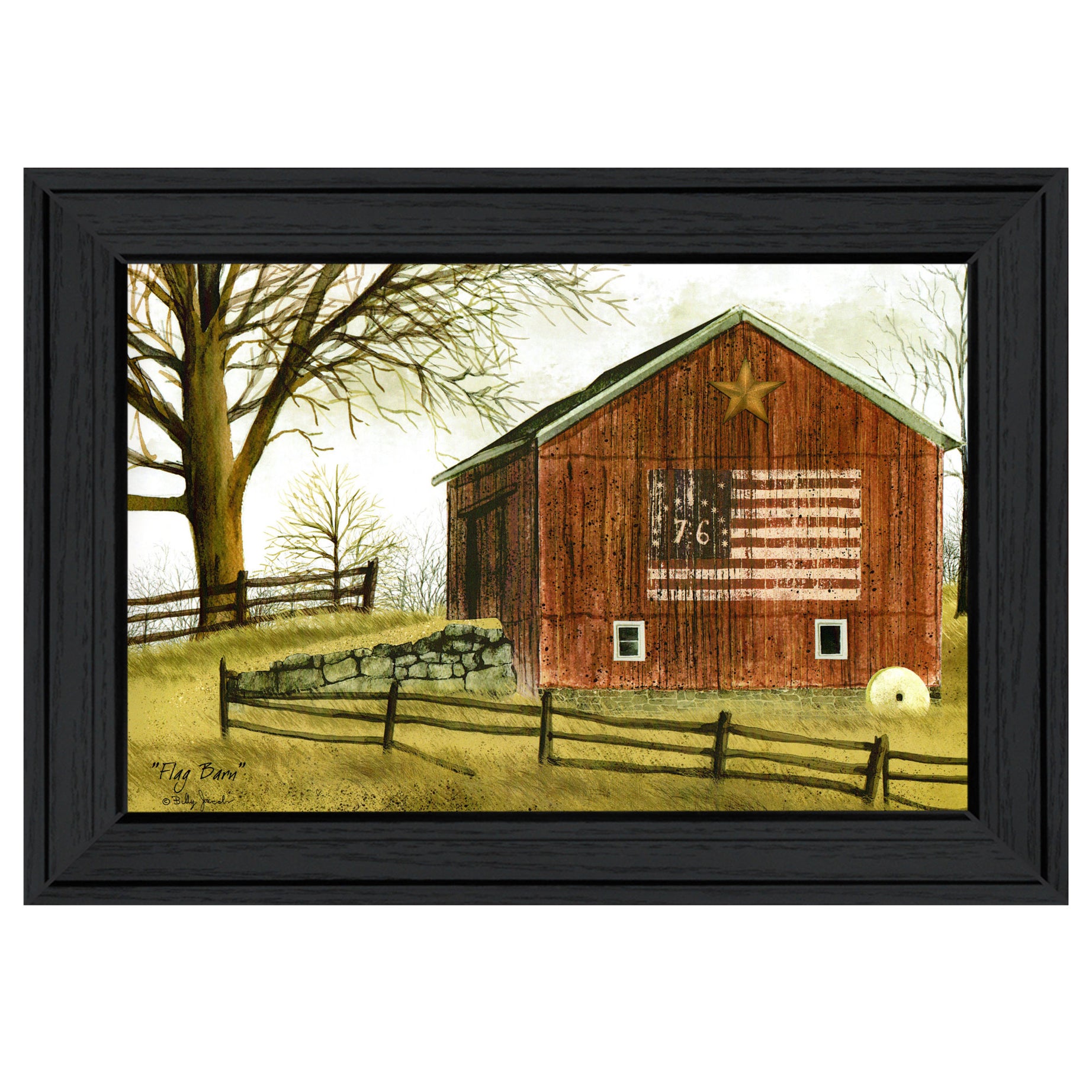 "Flag Barn" By Billy Jacobs, Ready to Hang Framed Print, Black Frame--1