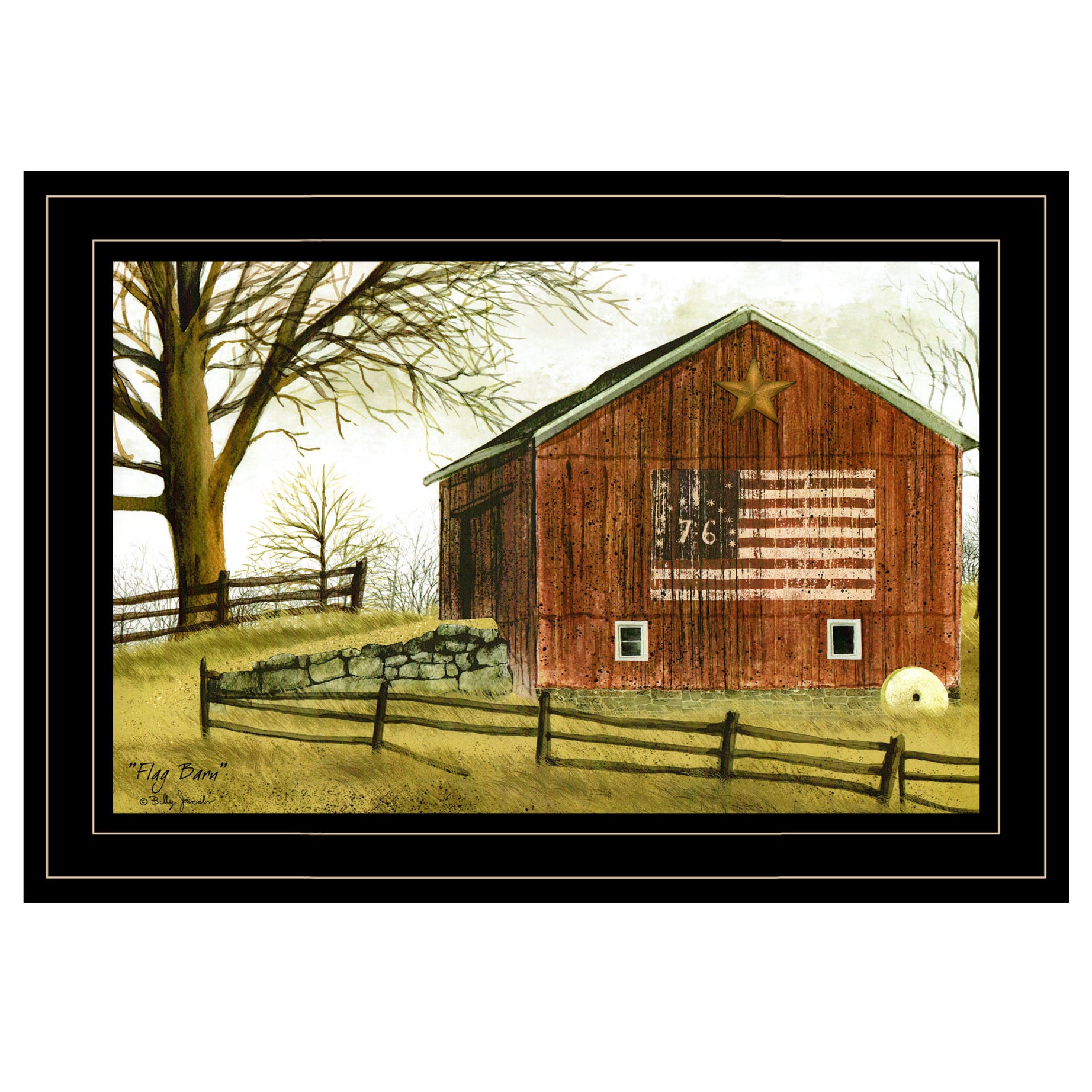 "Flag Barn" By Billy Jacobs, Ready to Hang Framed Print, Black Frame--1