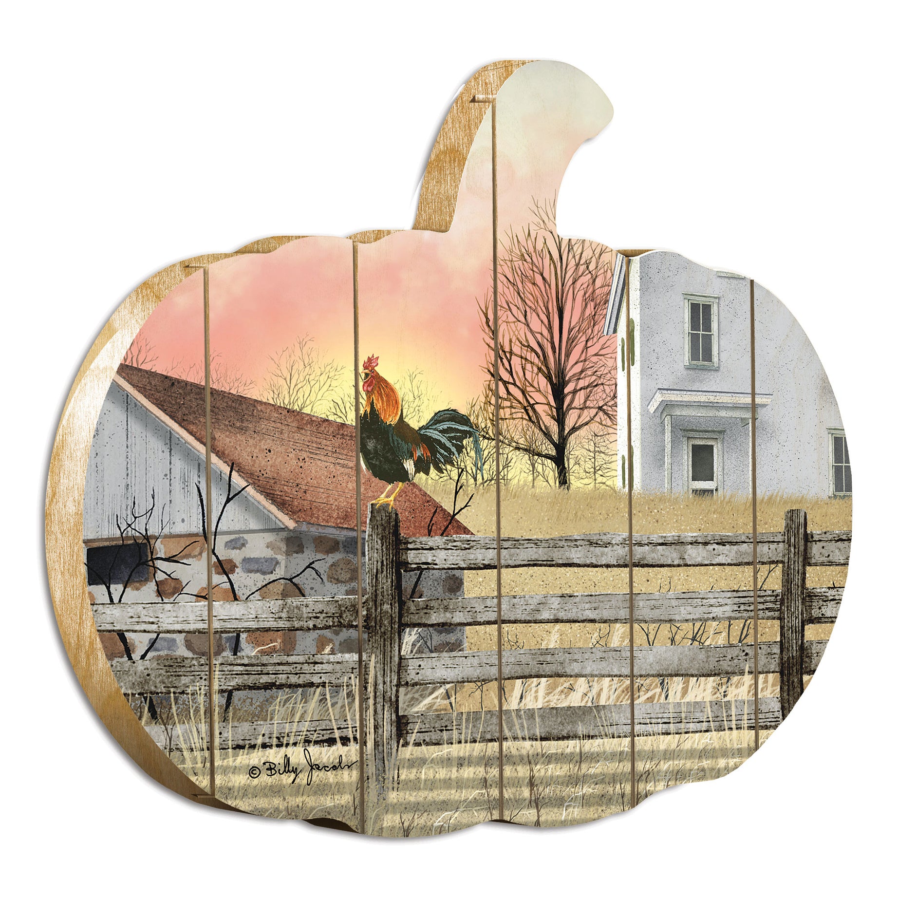 "Early Riser" By Artisan Billy Jacobs Printed on Wooden Pumpkin Wall Art--1