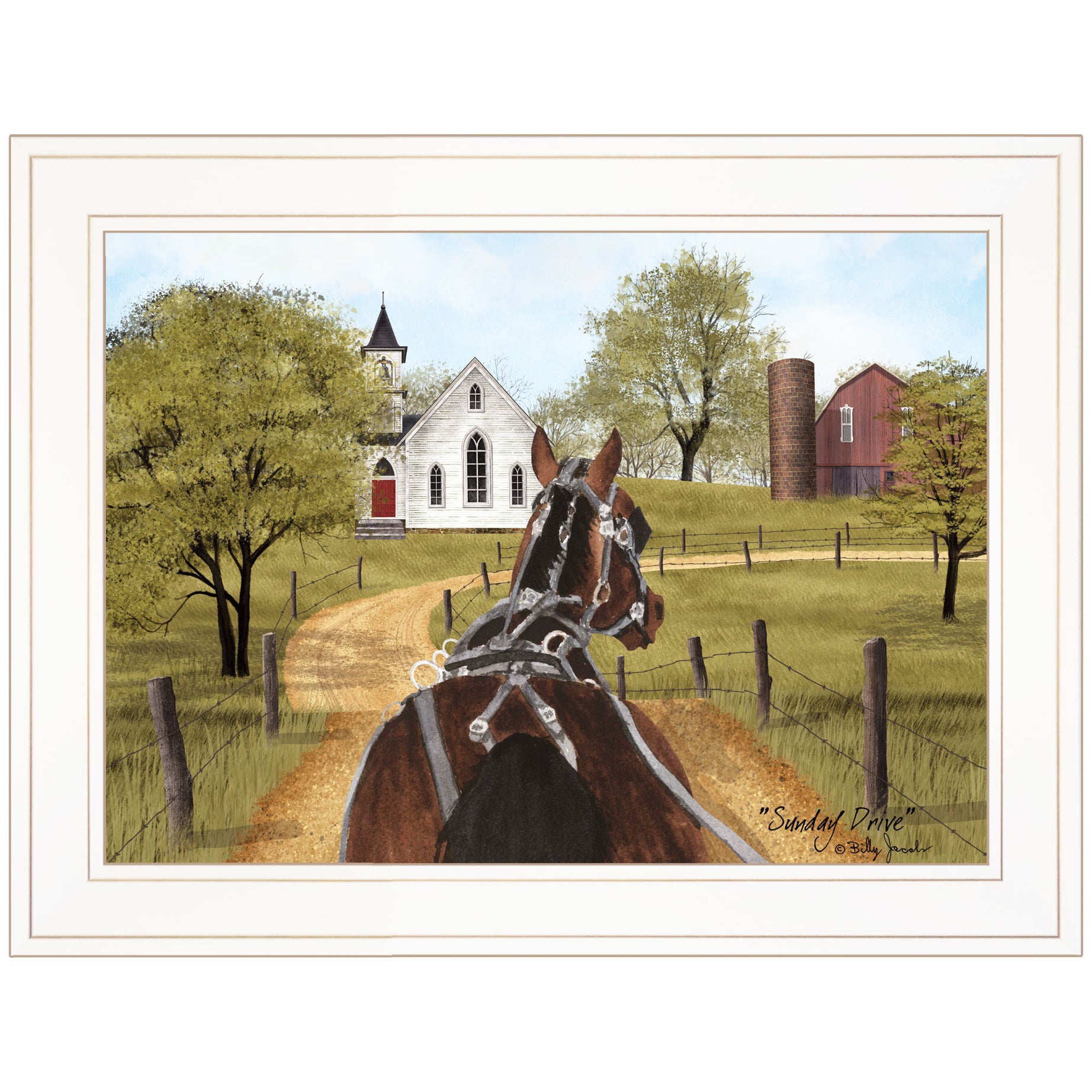 "Amish on Sunday Drive" By Billy Jacobs, Ready to Hang Framed Print, White Frame--1