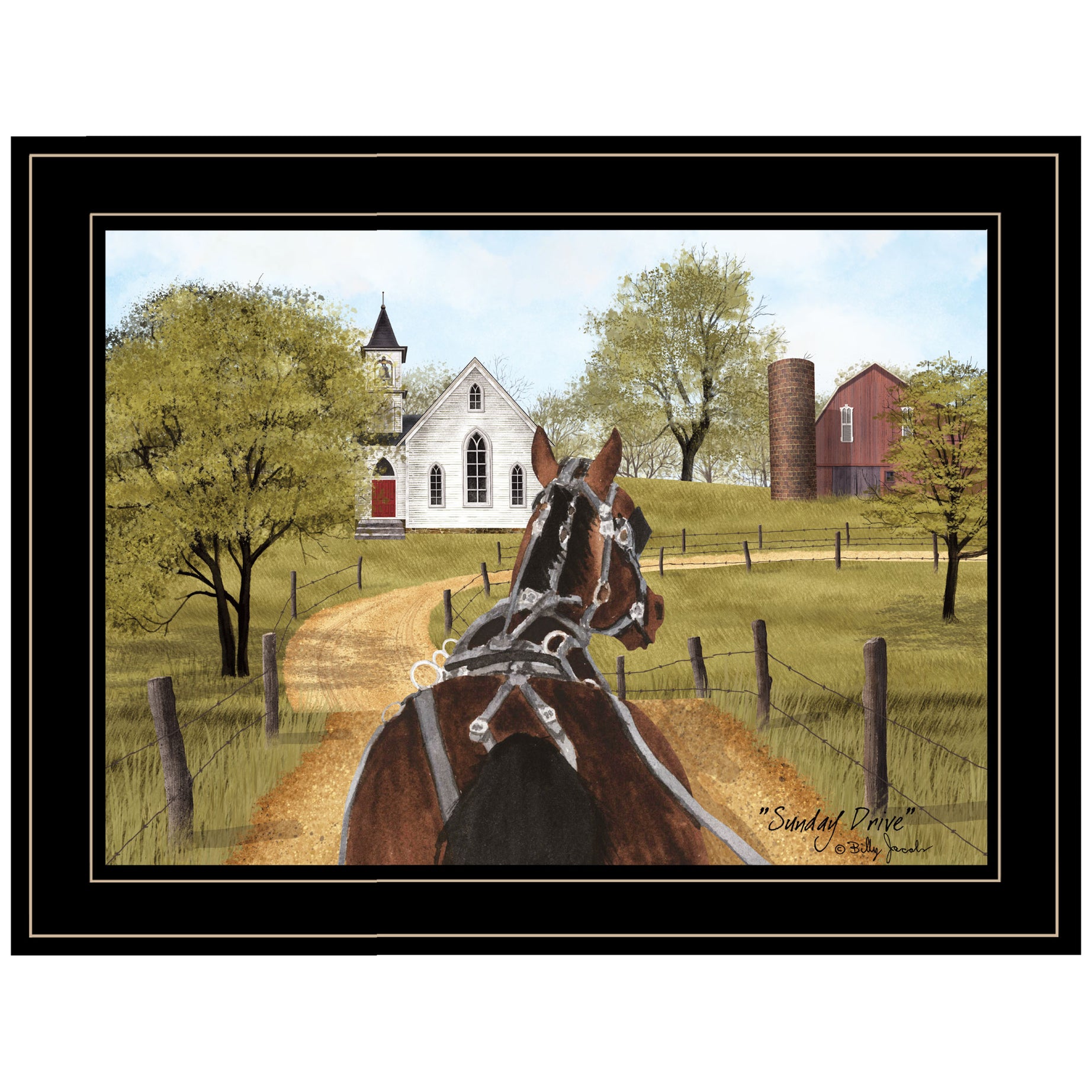 "Amish on Sunday Drive" By Billy Jacobs, Ready to Hang Framed Print, Black Frame--1