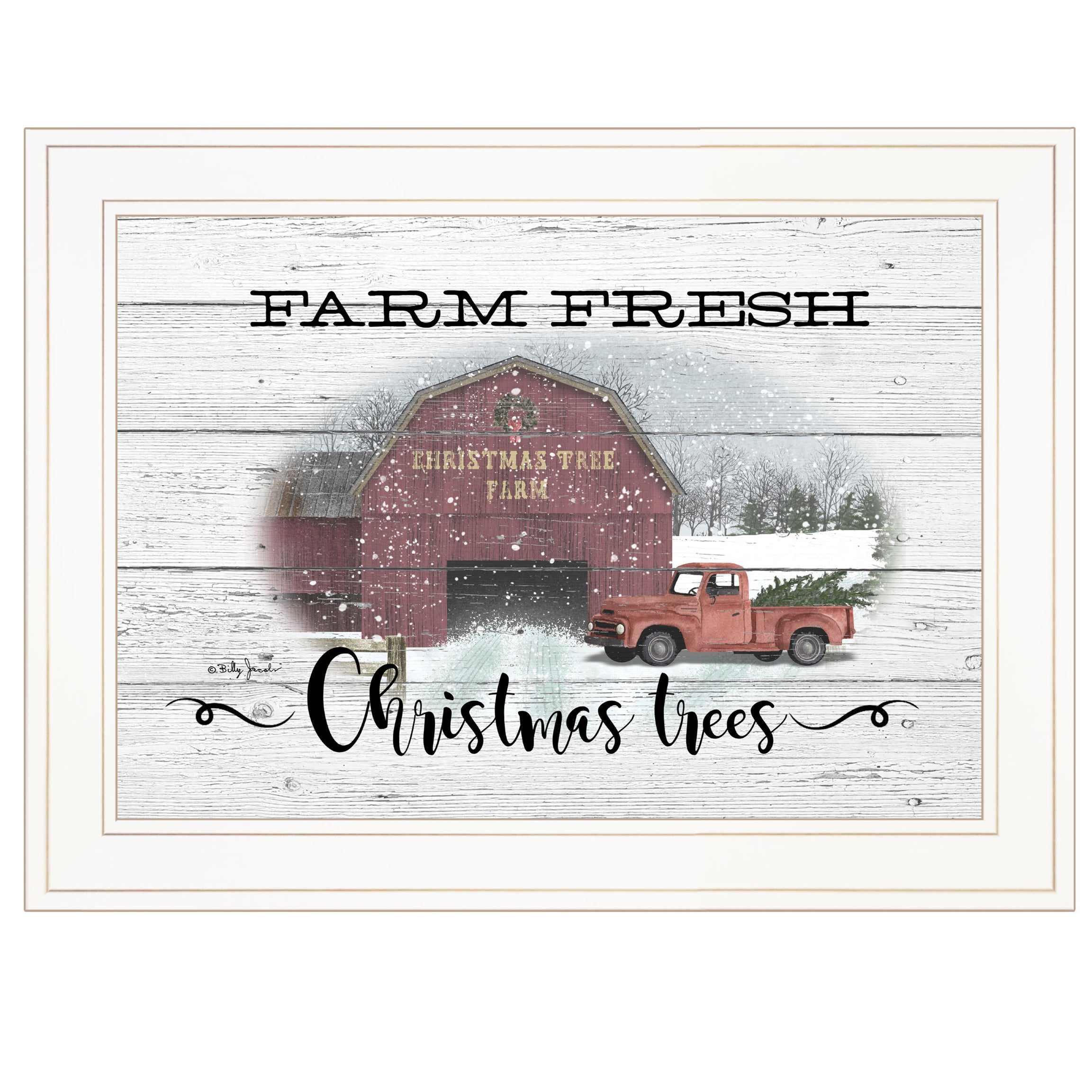 "Farm Fresh Christmas Trees" By Billy Jacobs, Ready to Hang Framed Print, White Frame--1