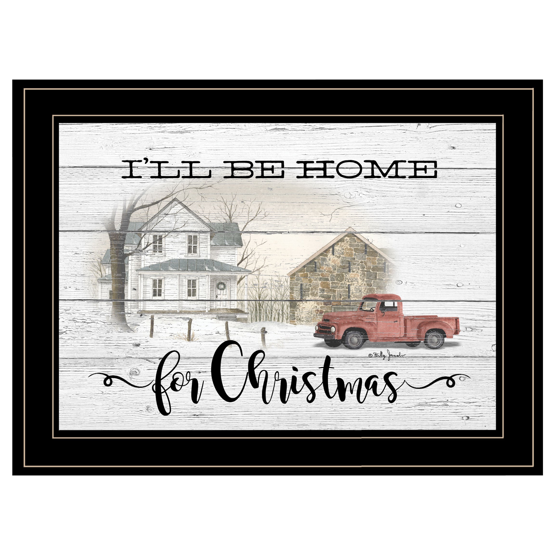 "I'll be home for Christmas" By Billy Jacobs, Ready to Hang Framed Print, Black Frame--1