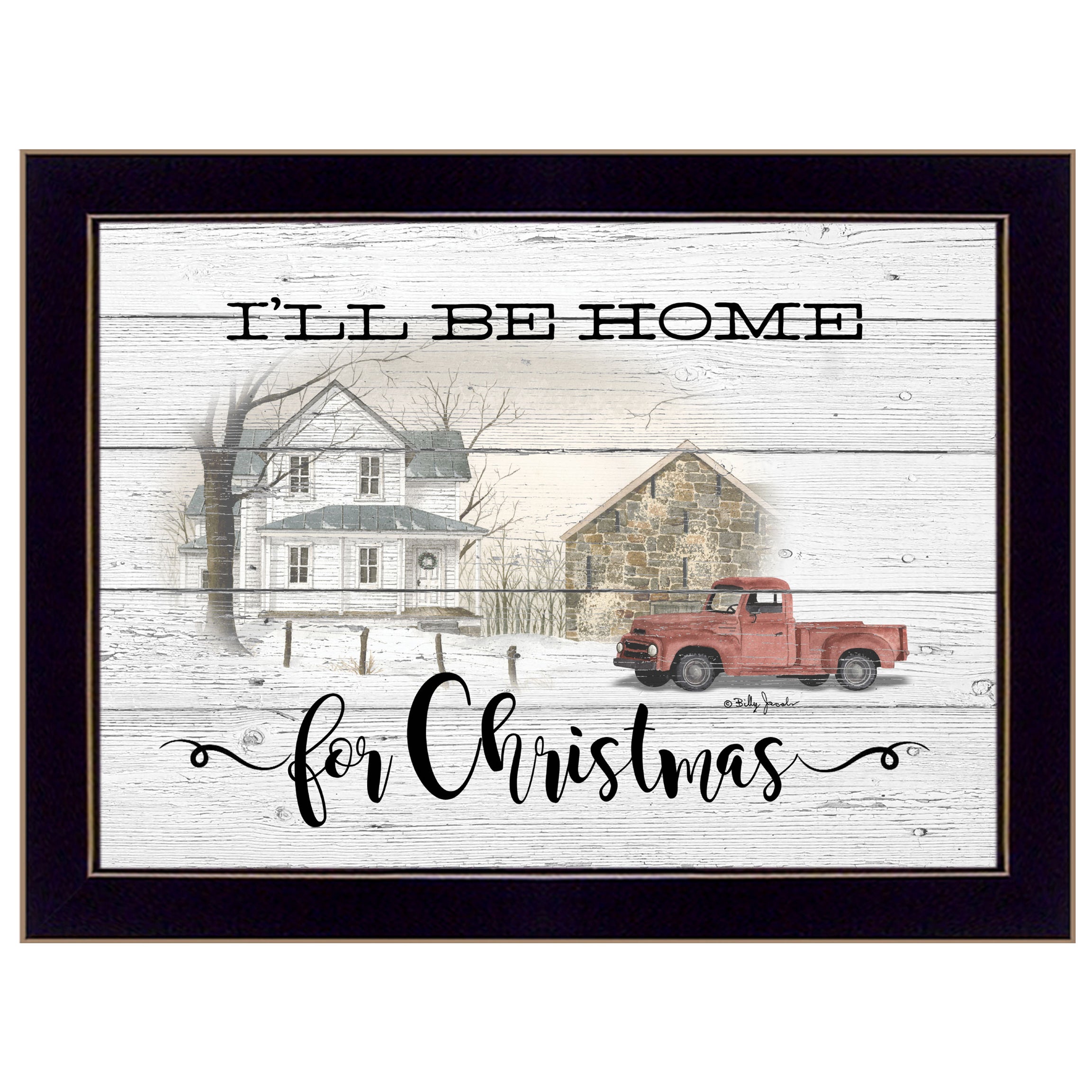 "I'll be home for Christmas" By Billy Jacobs, Ready to Hang Framed Print, Black Frame--1