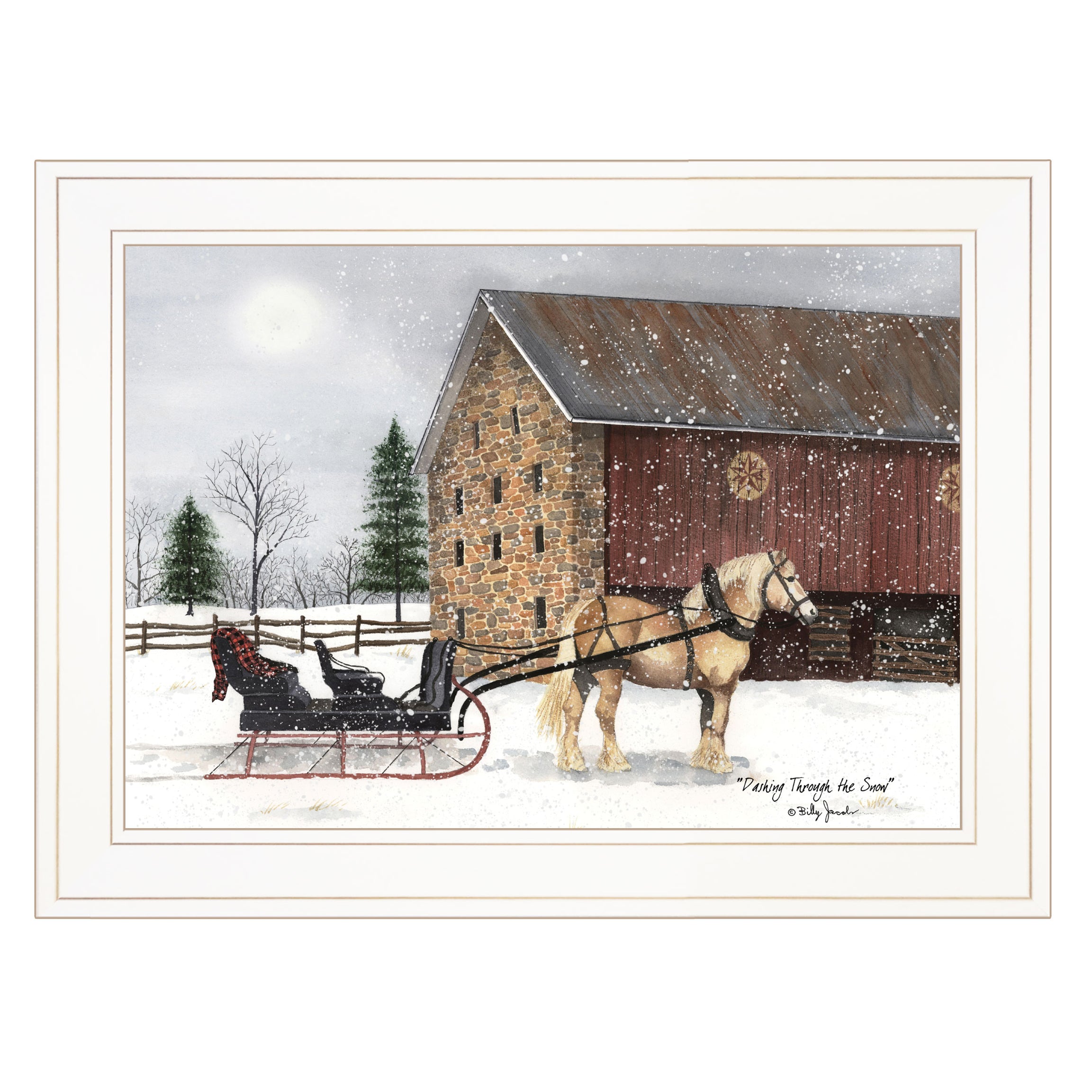 "Dashing Through The Snow" by Billy Jacobs, Ready to Hang Framed Print, White Frame--1