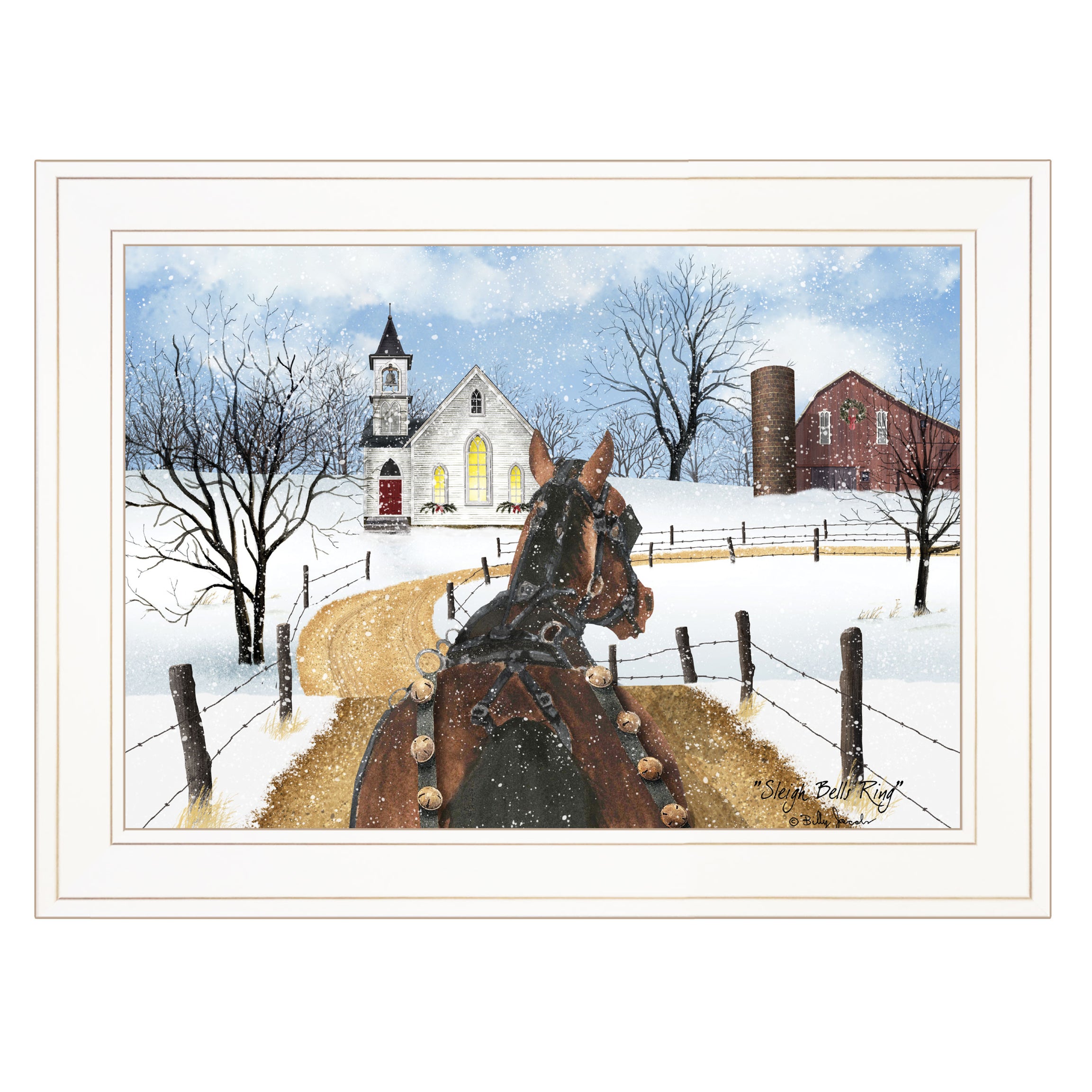 "Sleigh Bells Ring" by Billy Jacobs, Ready to Hang Framed Print, White Frame--1