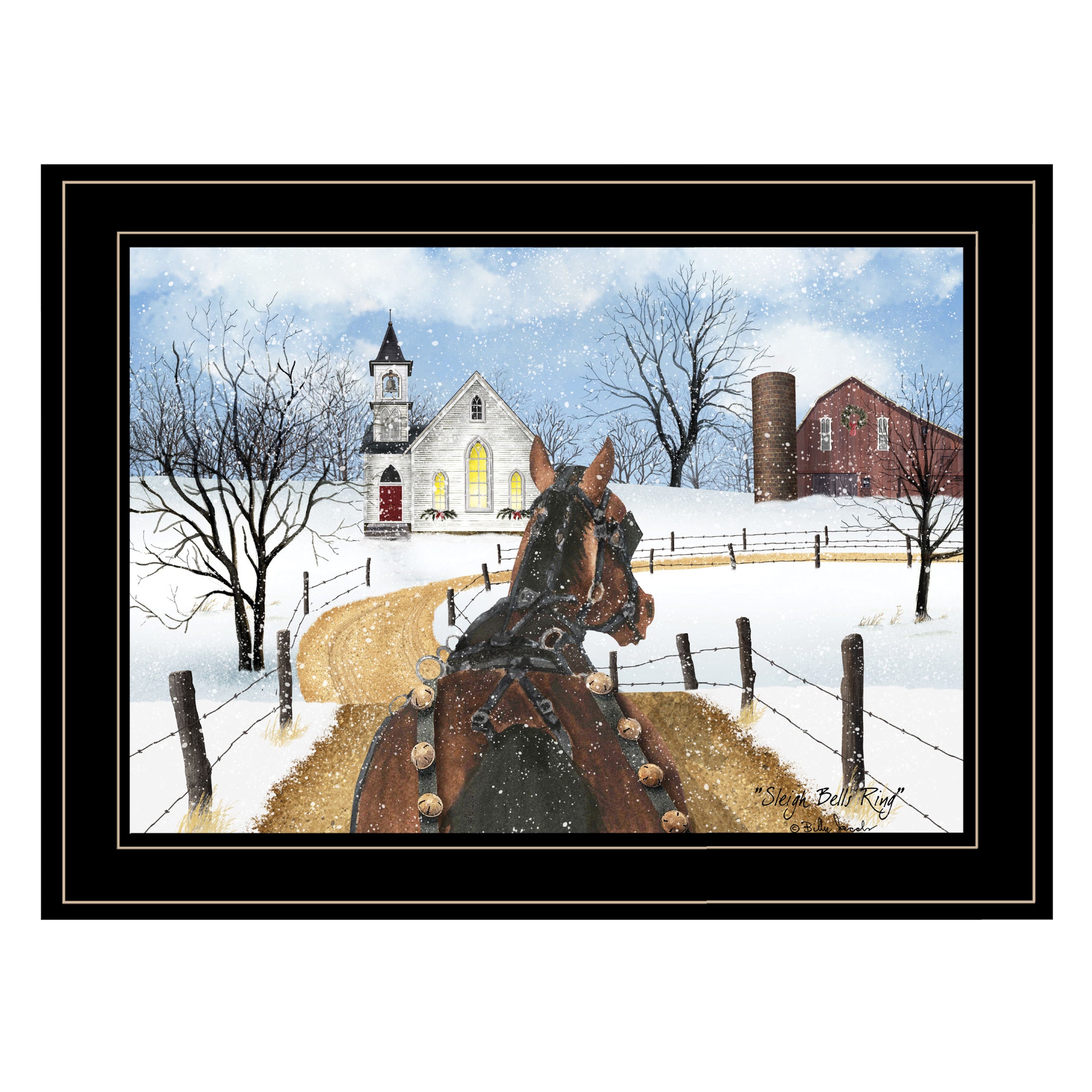 "Sleigh Bells Ring" by Billy Jacobs, Ready to Hang Framed Print, Black Frame--1