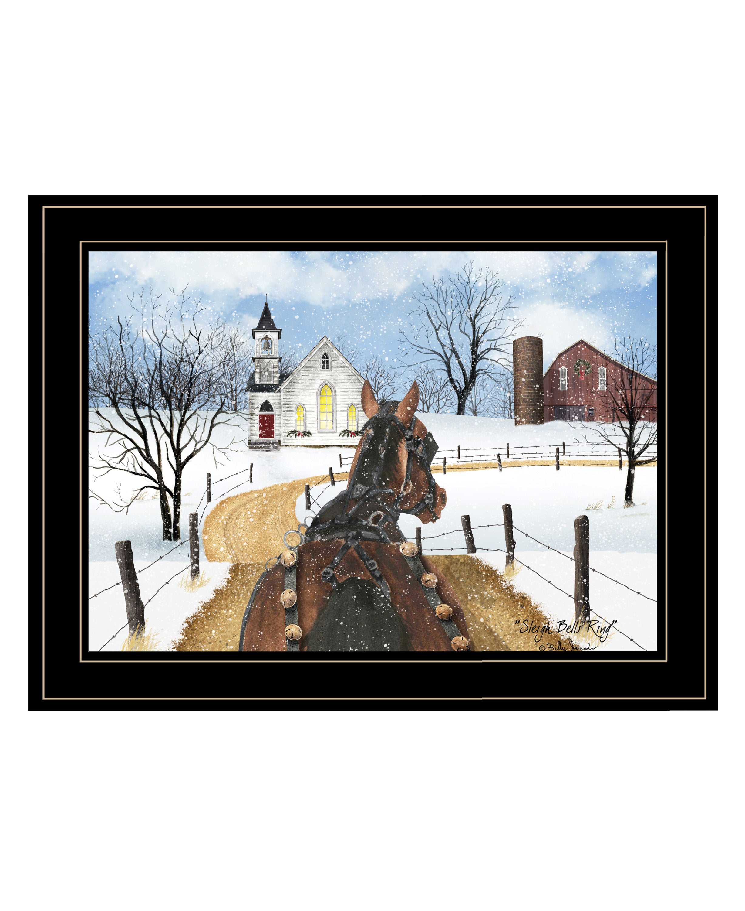 "Sleigh Bells Ring" by Billy Jacobs, Ready to Hang Framed Print, Black Frame--1