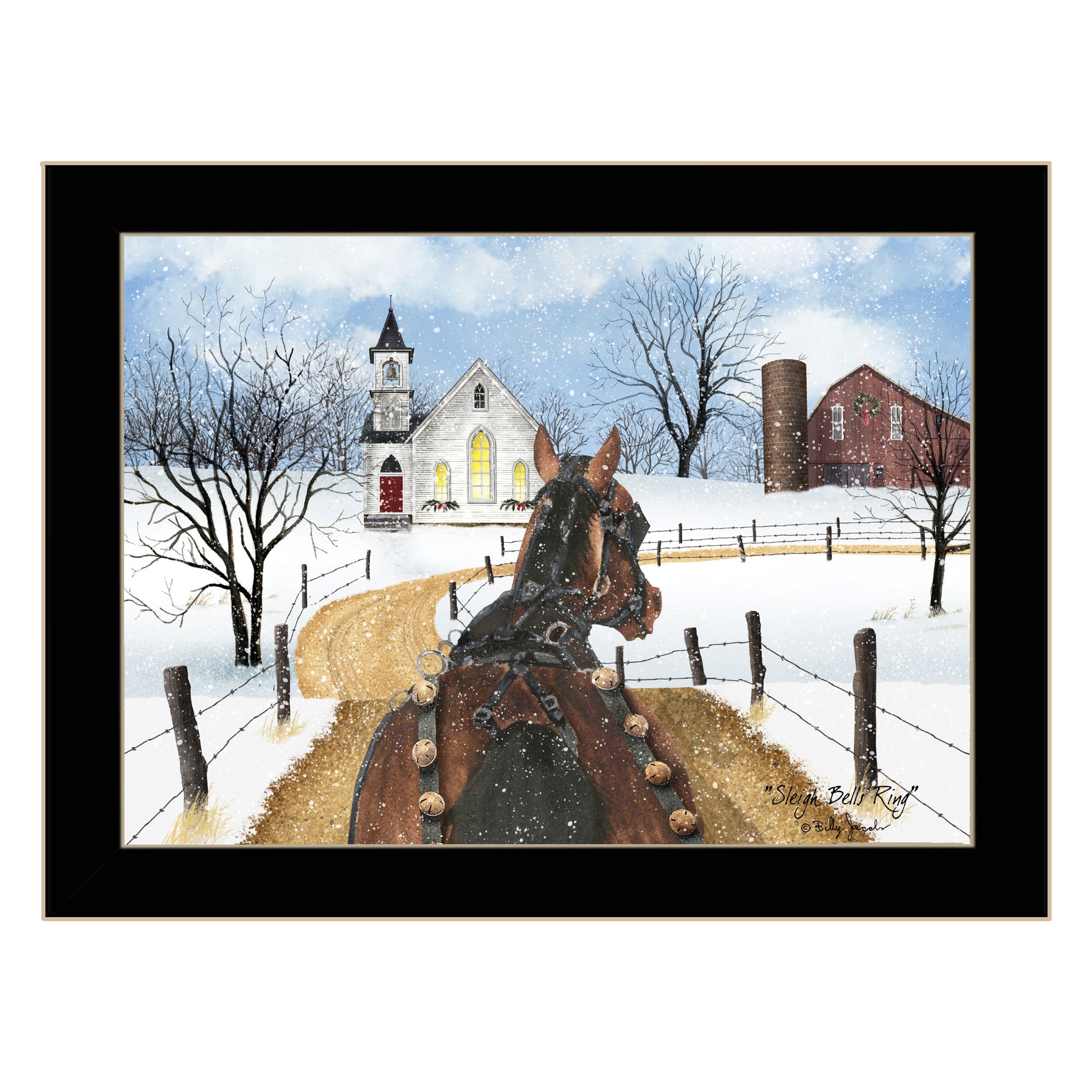 "Sleigh Bells Ring" by Billy Jacobs, Ready to Hang Framed Print, Black Frame--1