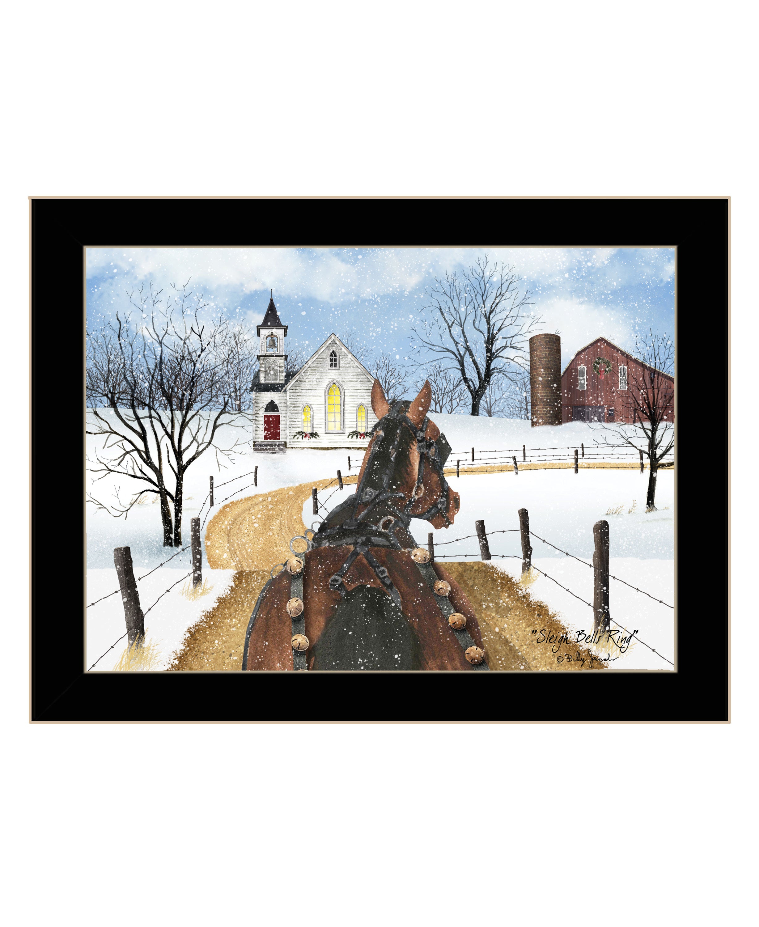 "Sleigh Bells Ring" by Billy Jacobs, Ready to Hang Framed Print, Black Frame--1