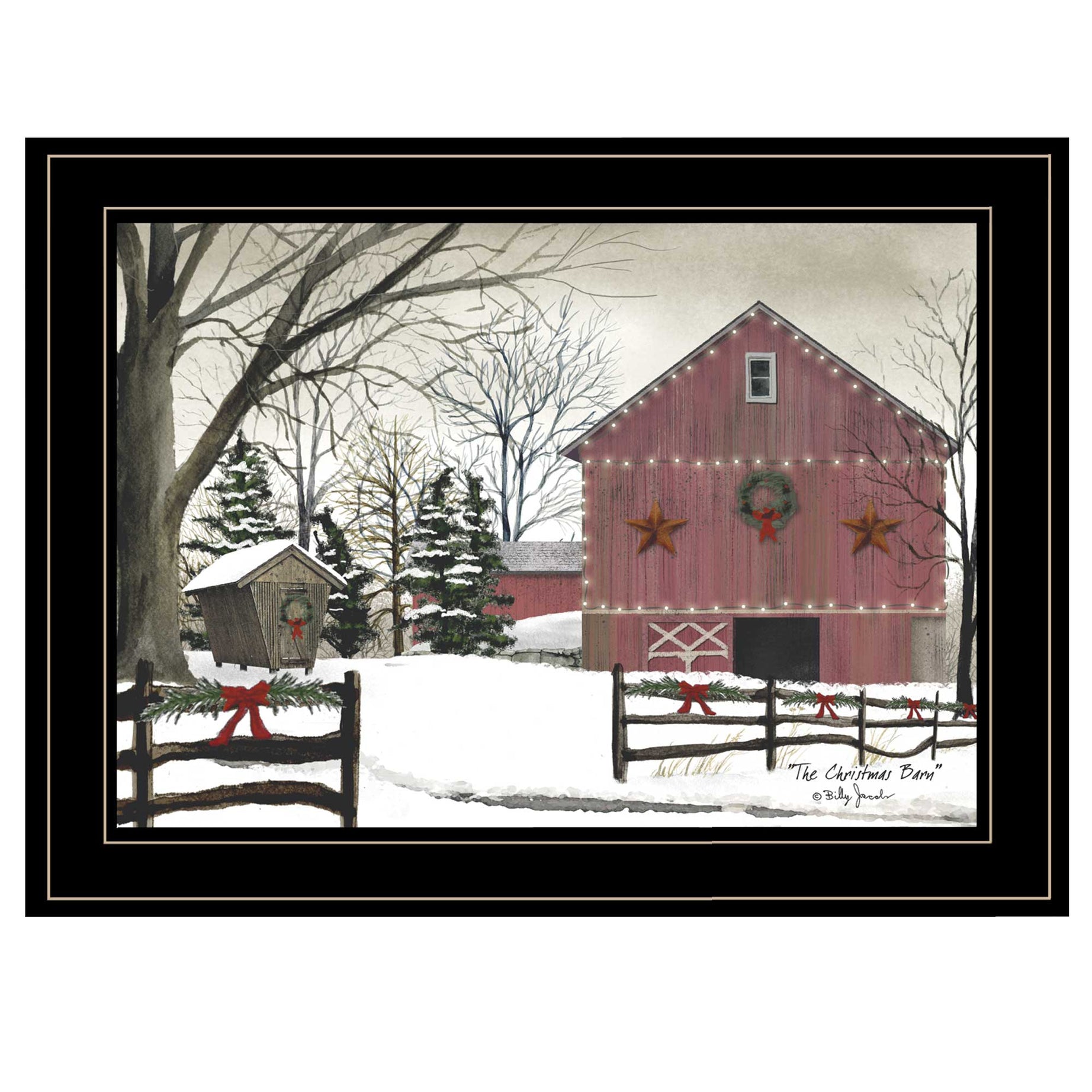 "Christmas Barn" by Billy Jacobs Ready to Hang Framed Print, Black Frame--1