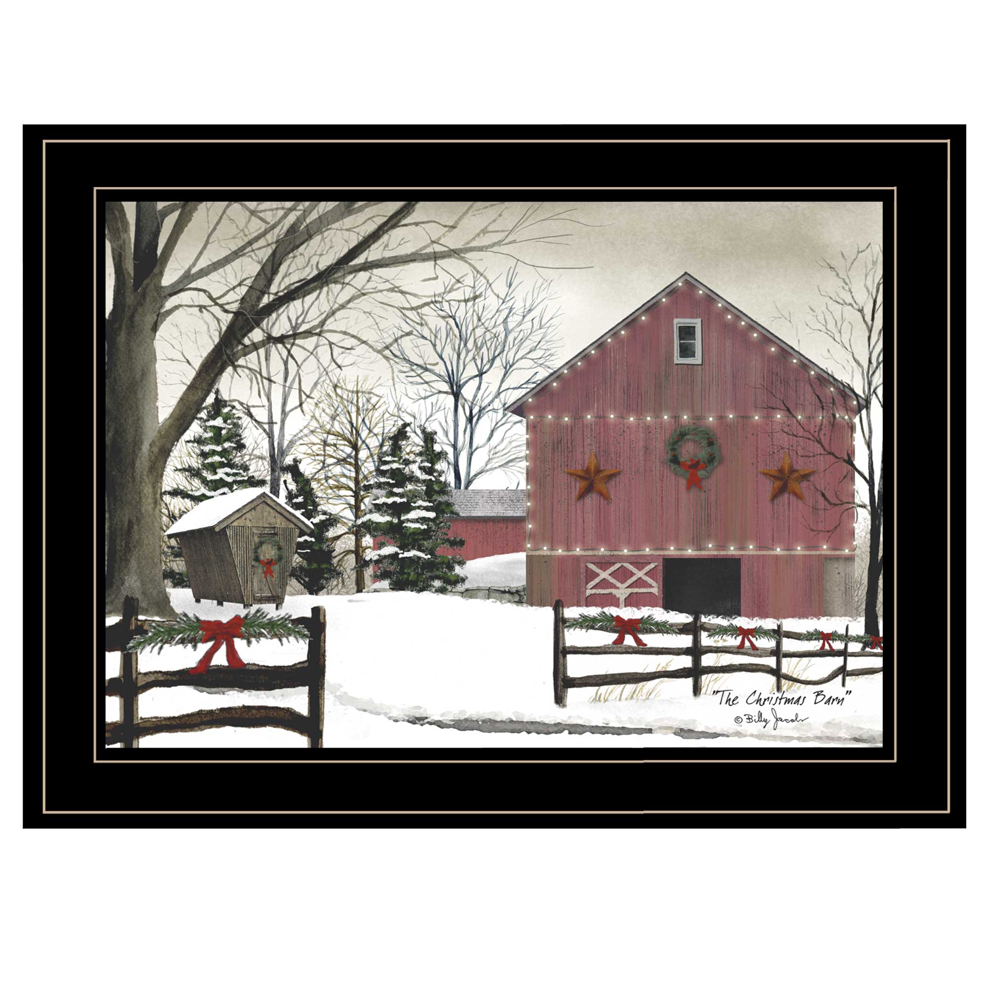 "Christmas Barn" by Billy Jacobs Ready to Hang Framed Print, Black Frame--1