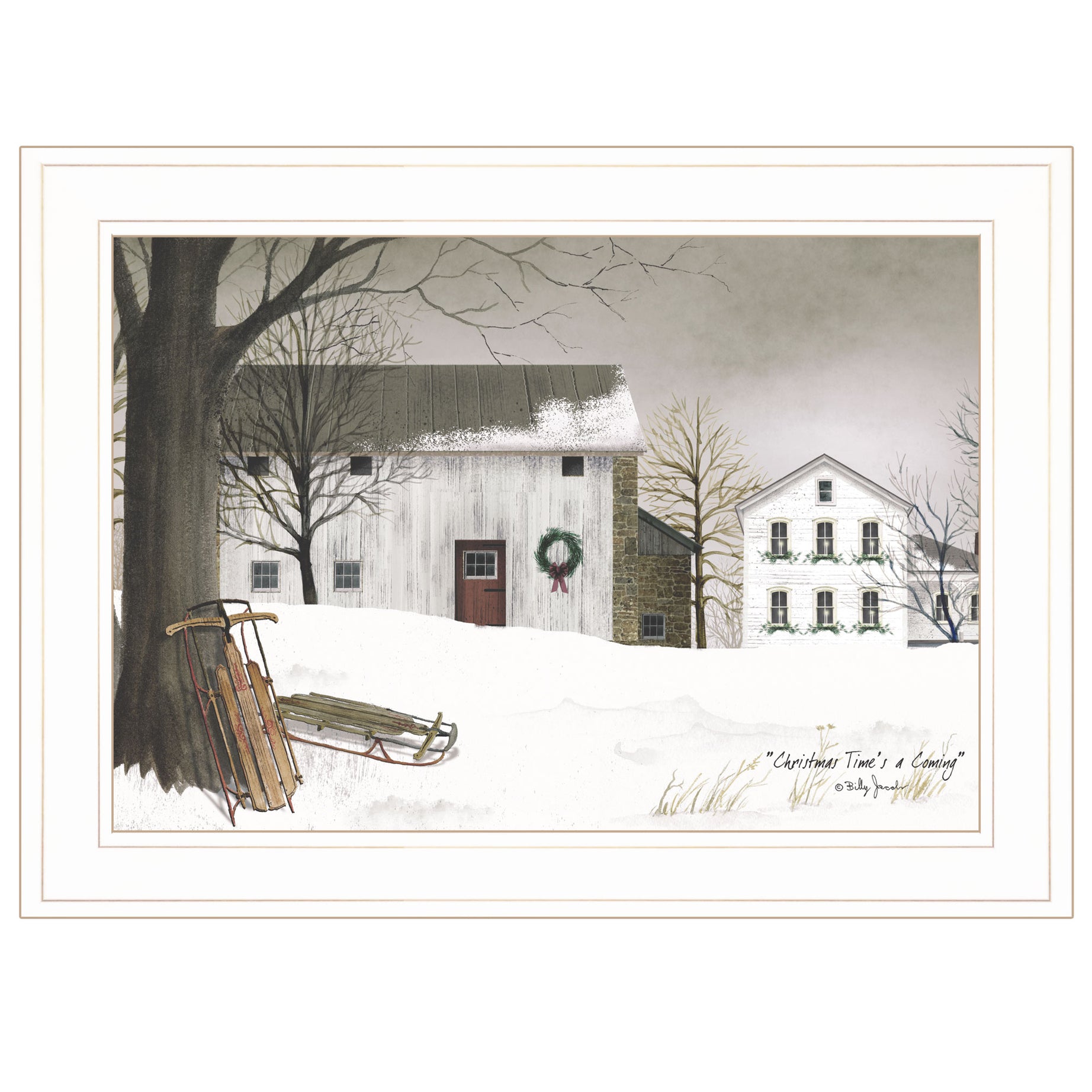 "Christmas Time is coming" by Billy Jacobs Ready to Hang Holiday Framed Print, White Frame--1