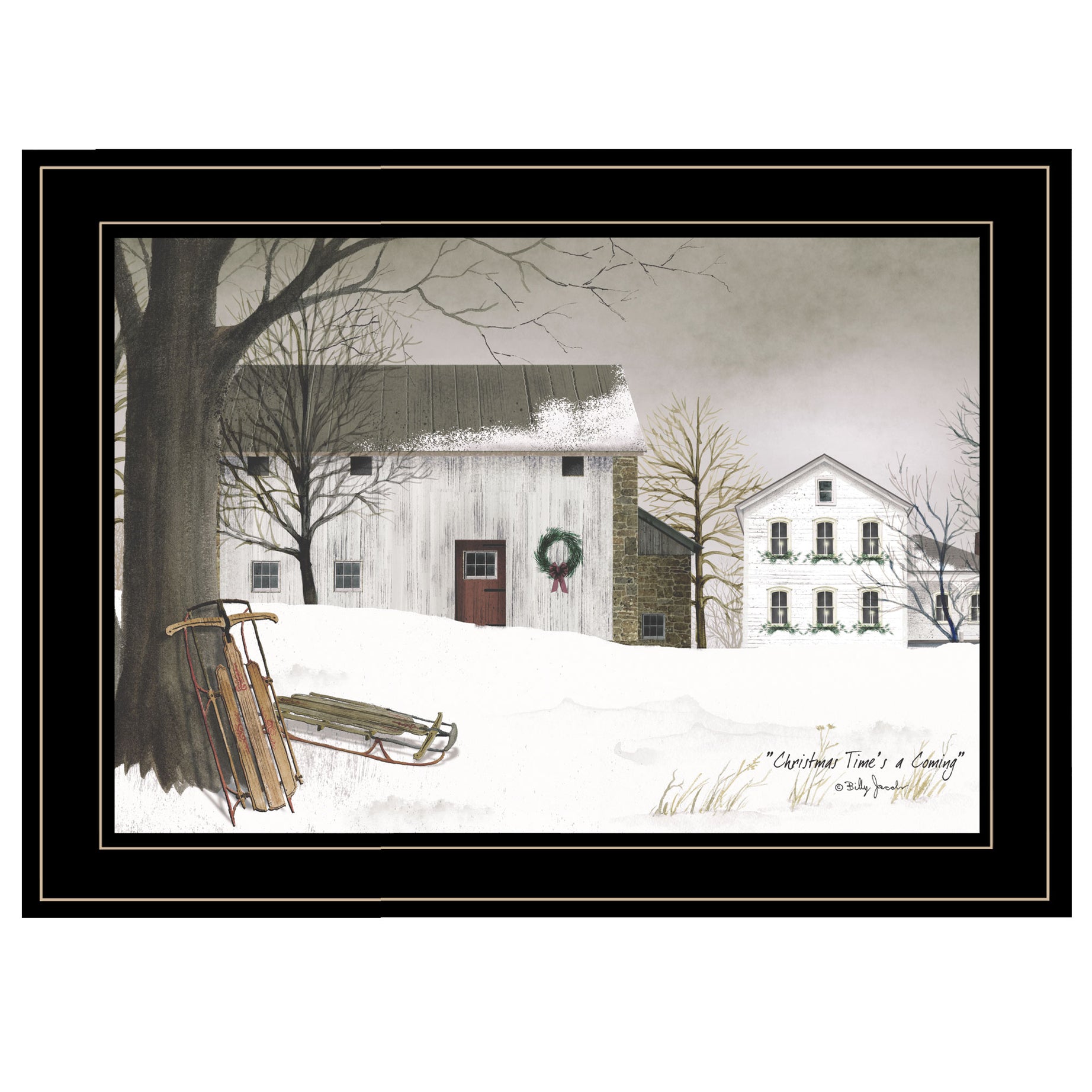 "Christmas Time is coming" by Billy Jacobs Ready to Hang Holiday Framed Print, Black Frame--1