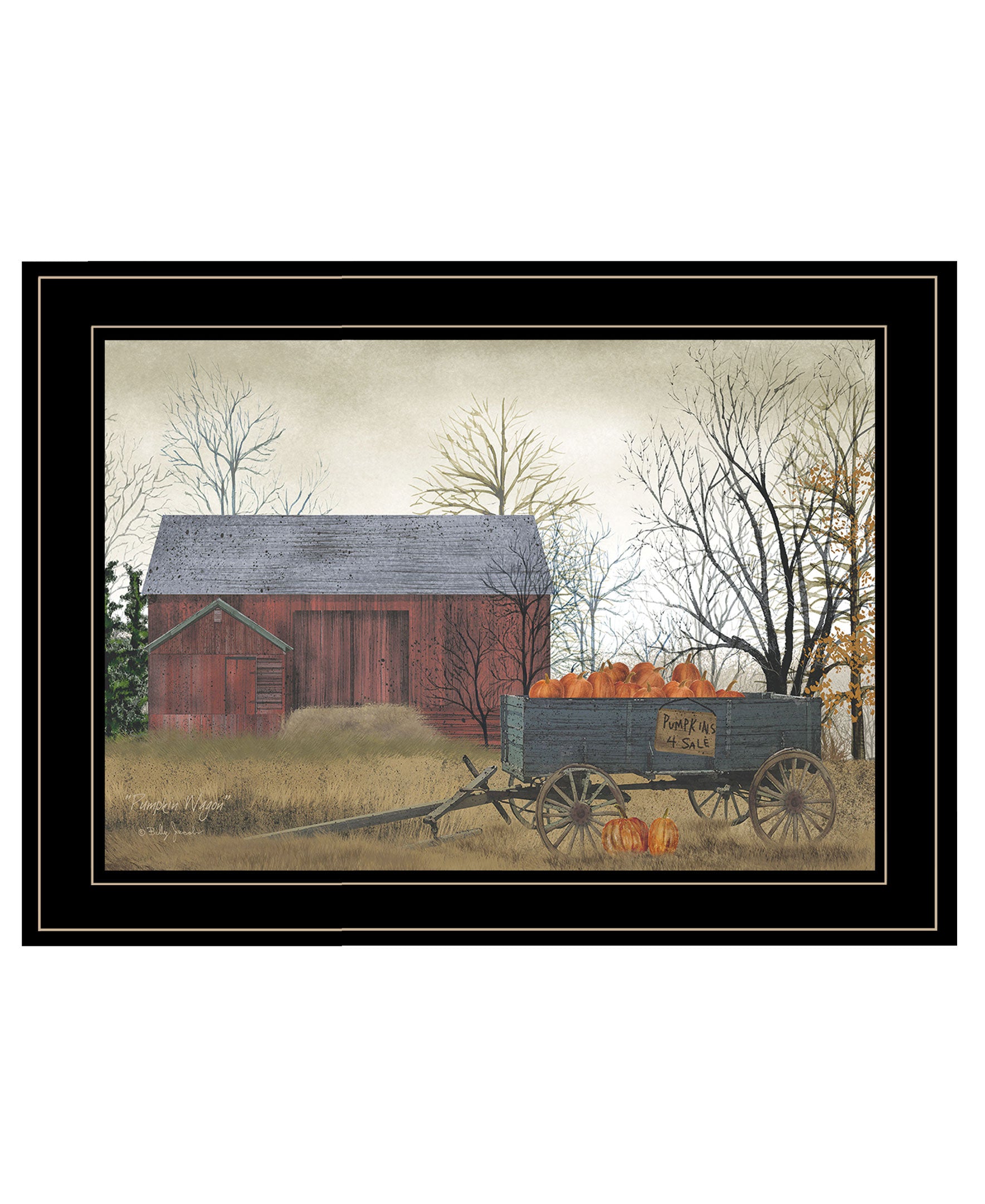 "Pumpkin Wagon" by Billy Jacobs, Ready to Hang Framed Print, Black Frame--1