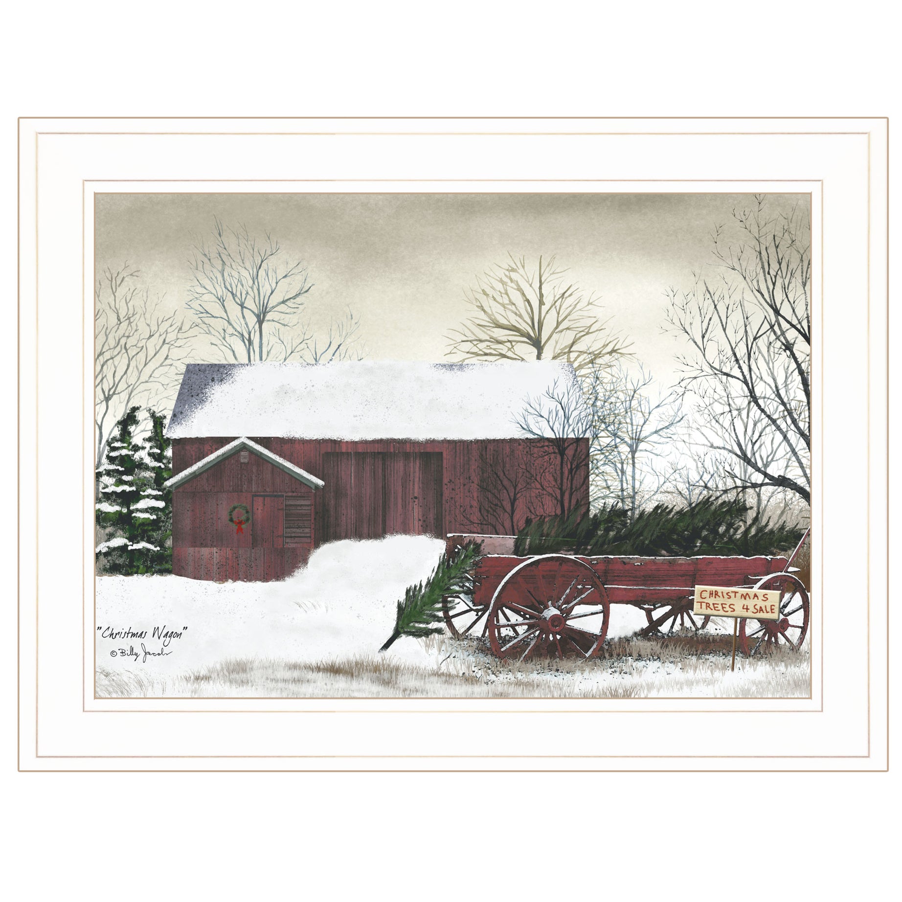 "Christmas Wagon" by Billy Jacobs Ready to Hang Holiday Framed Print, White Frame--1