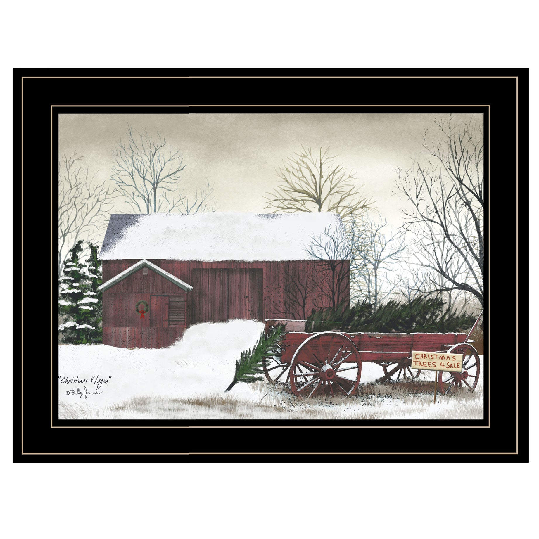 "Christmas Wagon" by Billy Jacobs Ready to Hang Framed Print, Black Frame--1