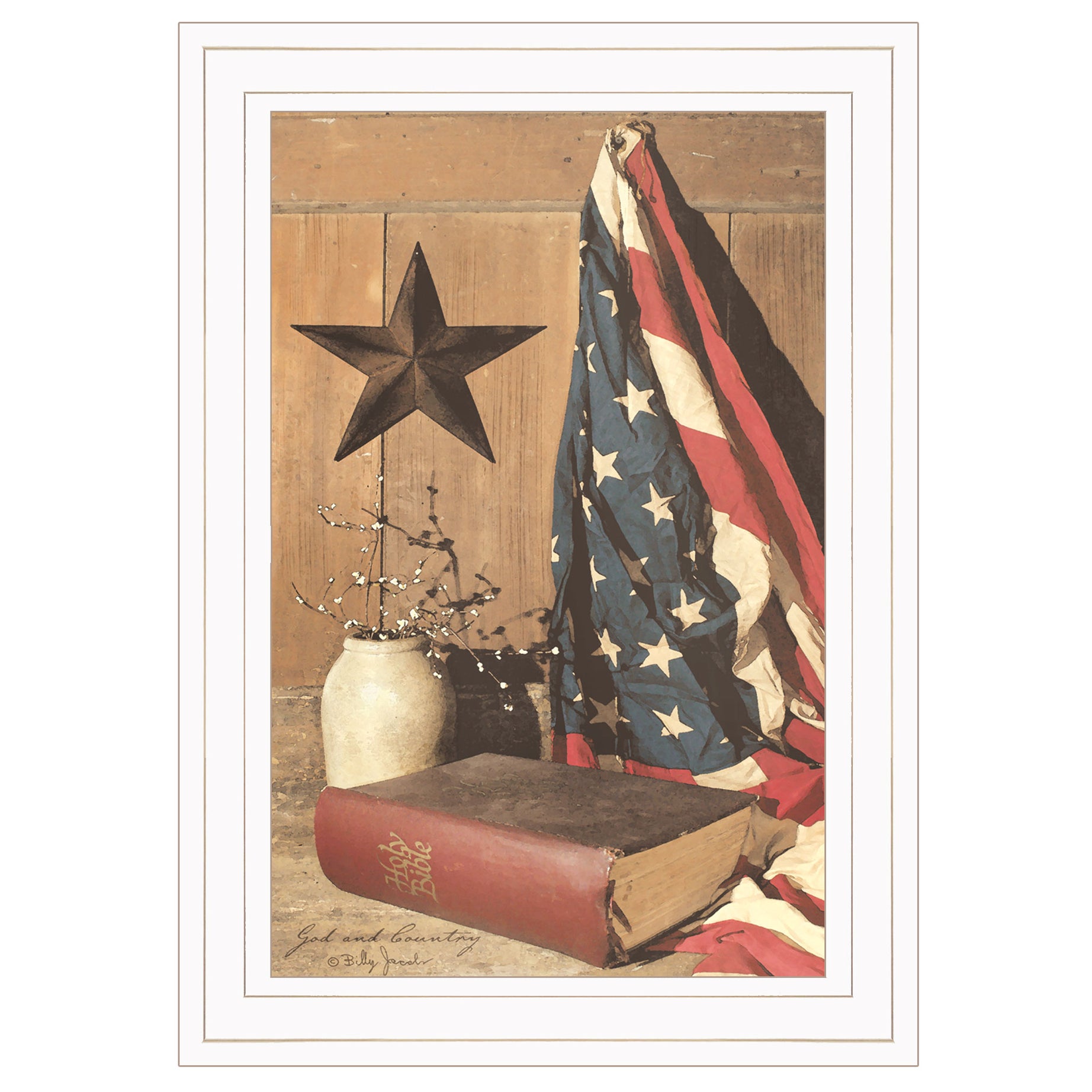 "God and Country" By Billy Jacobs, Ready to Hang Framed Print, White Frame--1