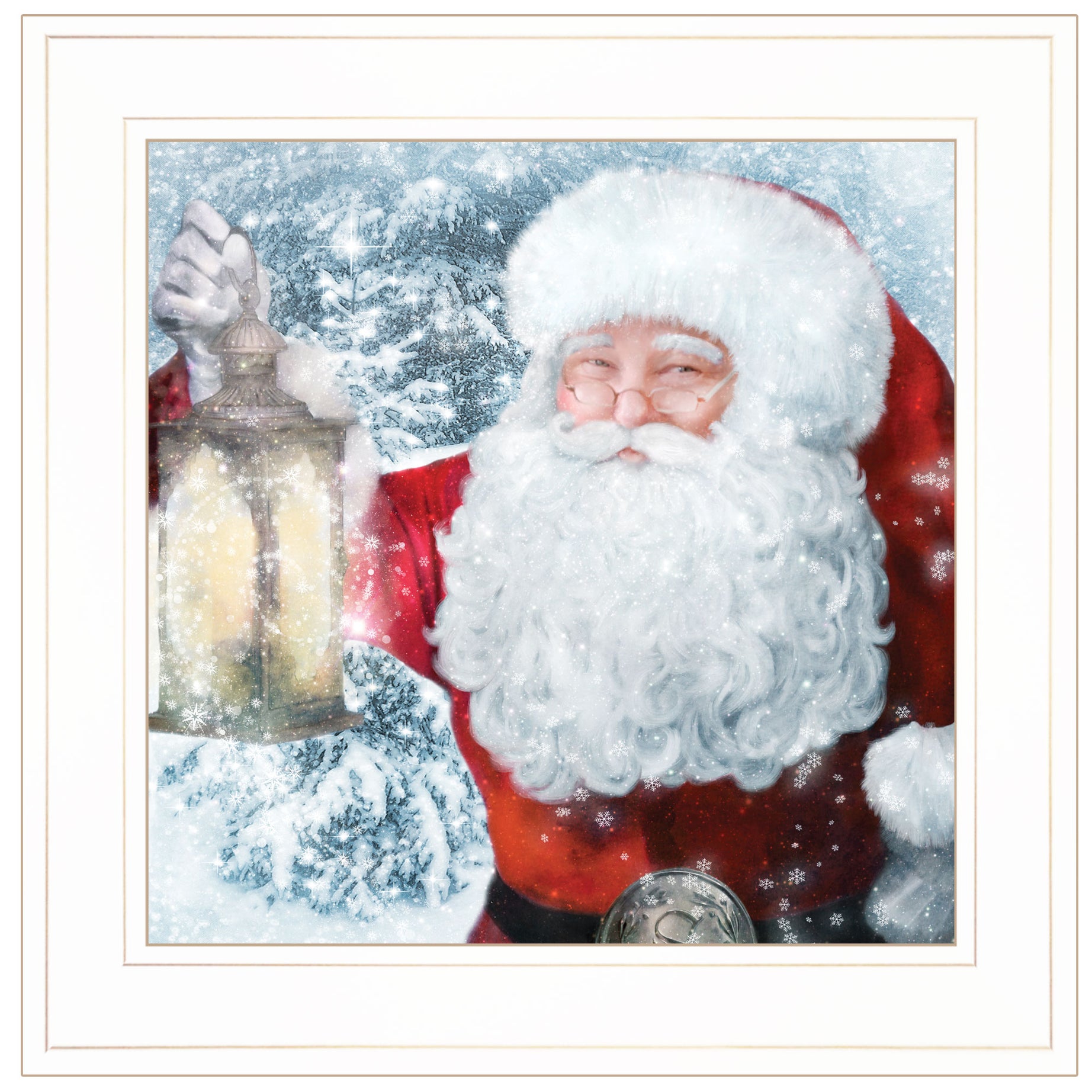 "Santa with Lantern" by Bluebird Barn Ready to Hang Holiday Framed Print, White Frame--1