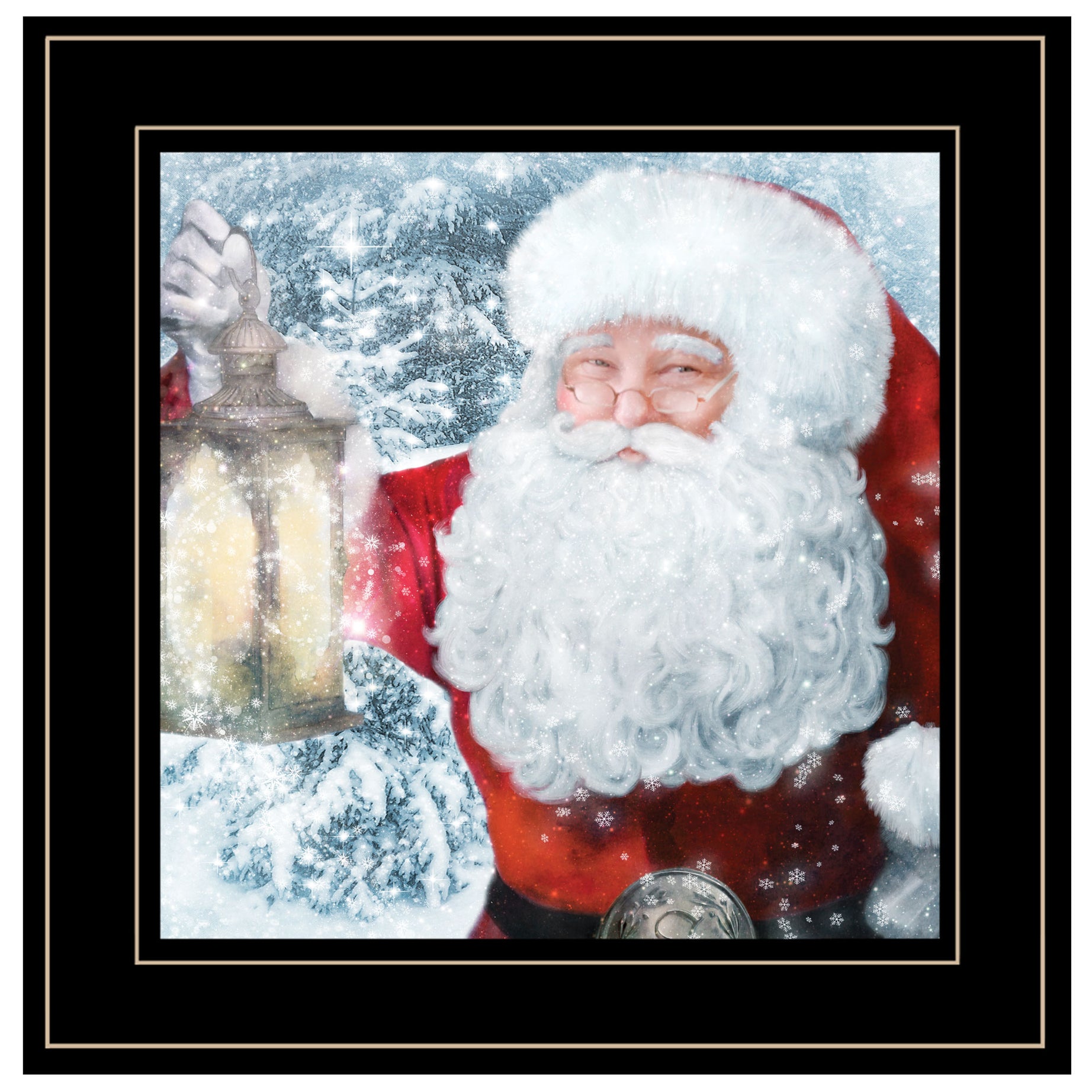 "Santa with Lantern" by Bluebird Barn Ready to Hang Framed Print, Black Frame--1