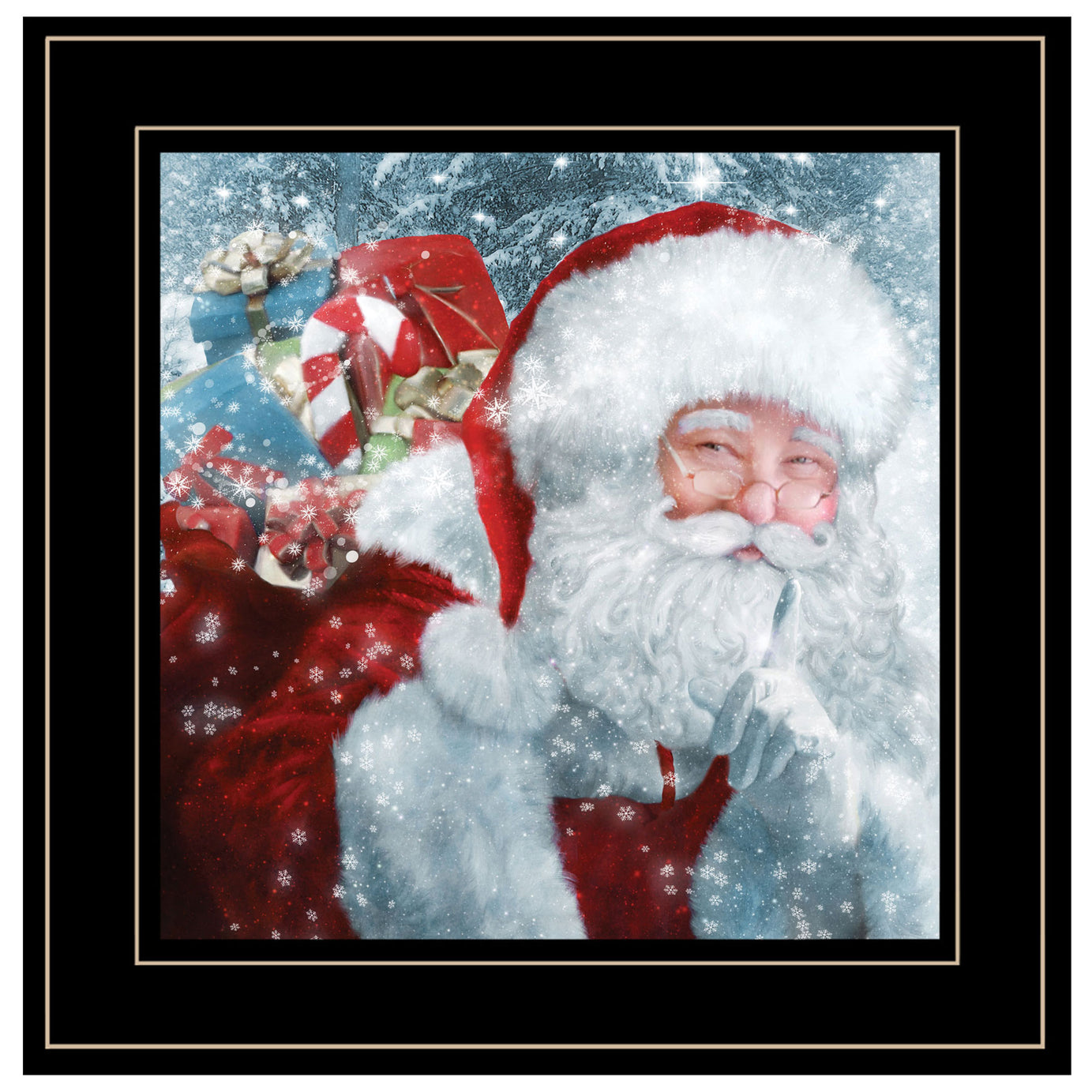 "Santa with Presents" by Bluebird Barn Ready to Hang Framed Print, Black Frame--1