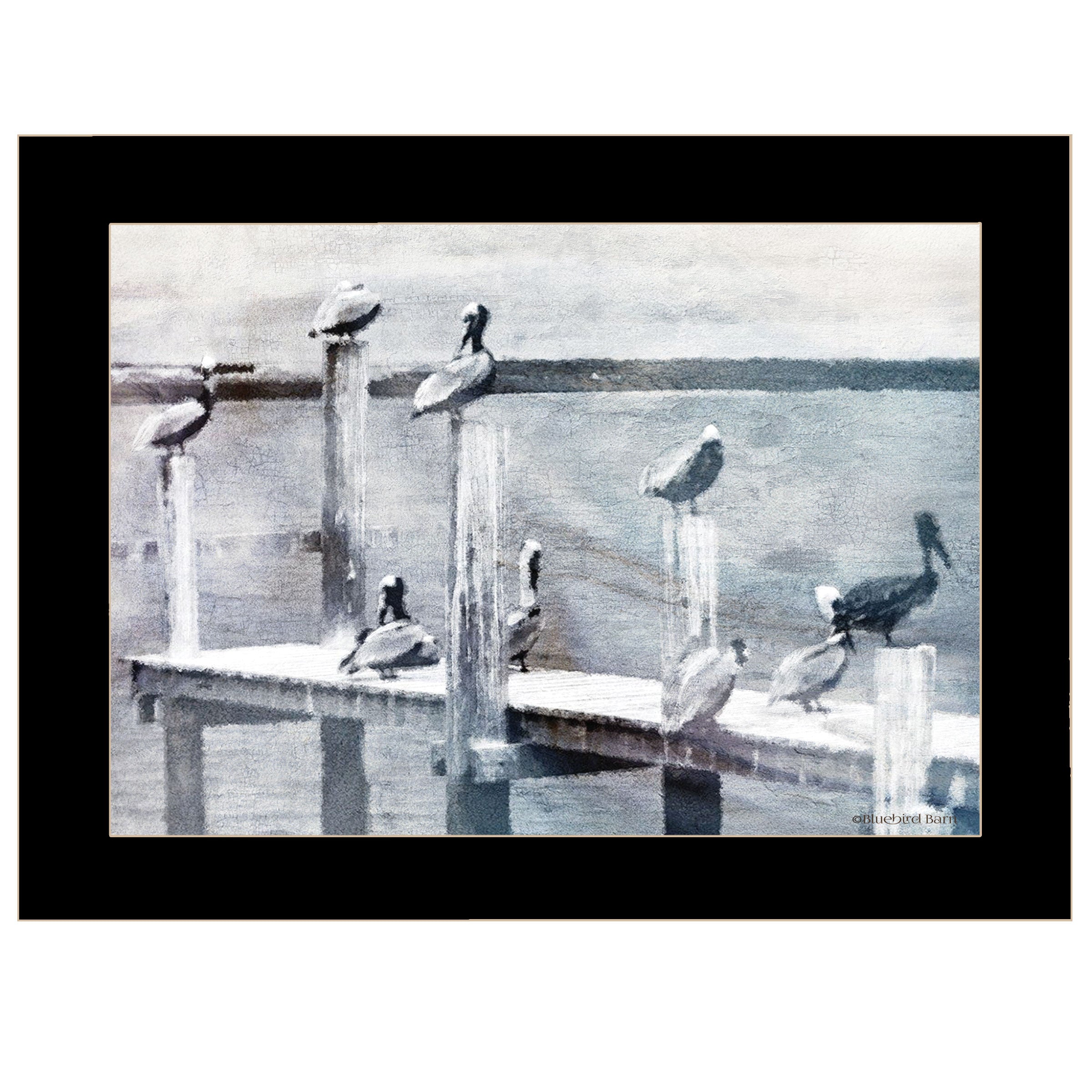 "Birds on a Pier" By Bluebird Barn, Ready to Hang Framed Print, Black Frame--1