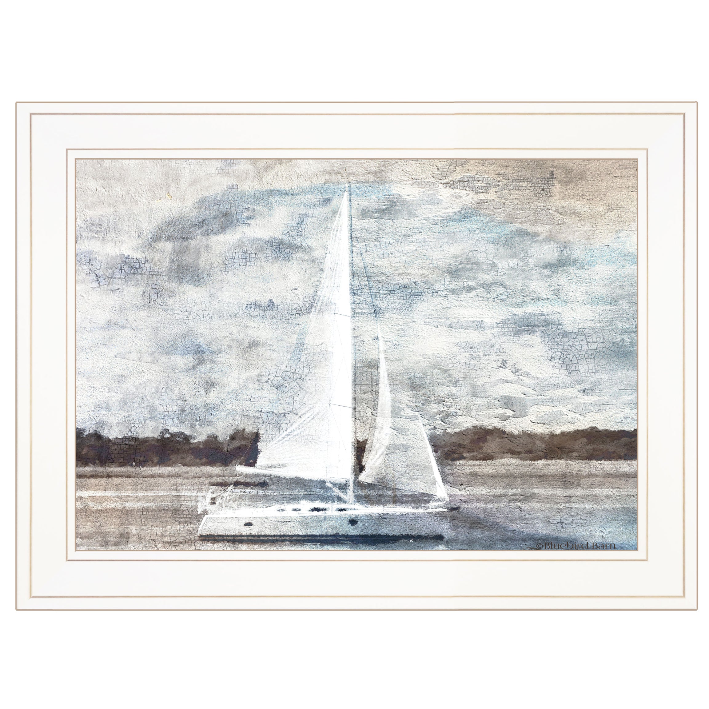 "Sailboat on Water" By Bluebird Barn, Ready to Hang Framed Print, White Frame--1