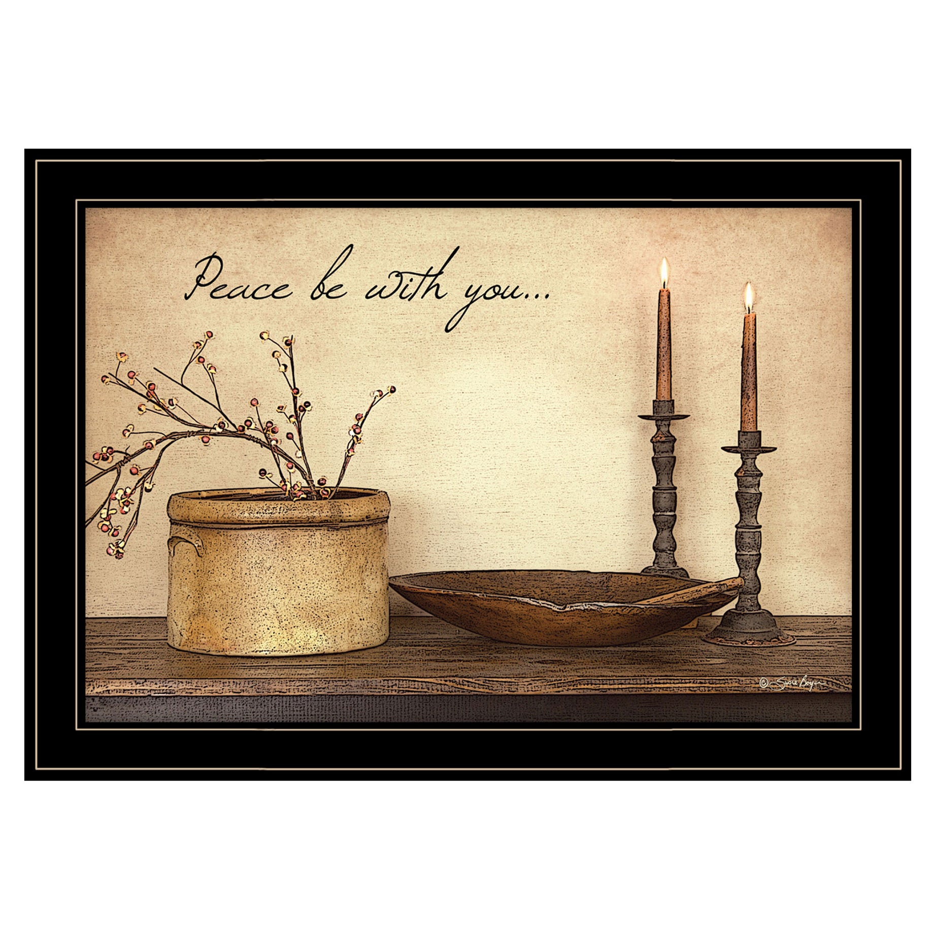 "Peace Be with You" by Artisan Susie Boyer, Ready to Hang Framed Print, Black Frame--1