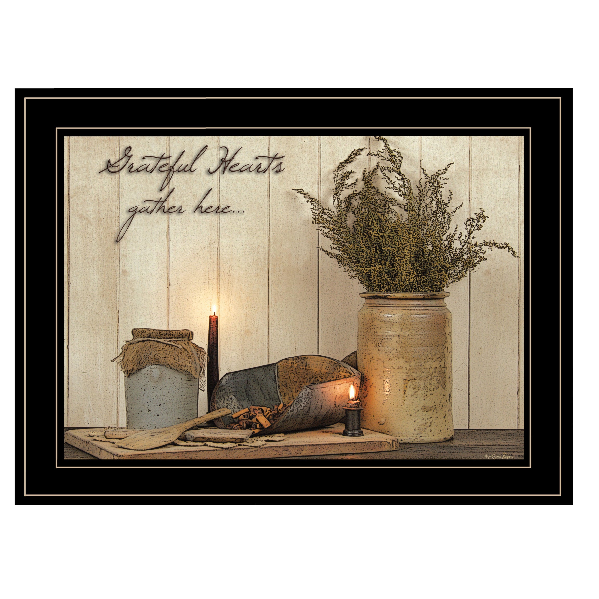 "Grateful Hearts" By Susan Boyer, Ready to Hang Framed Print, Black Frame--1