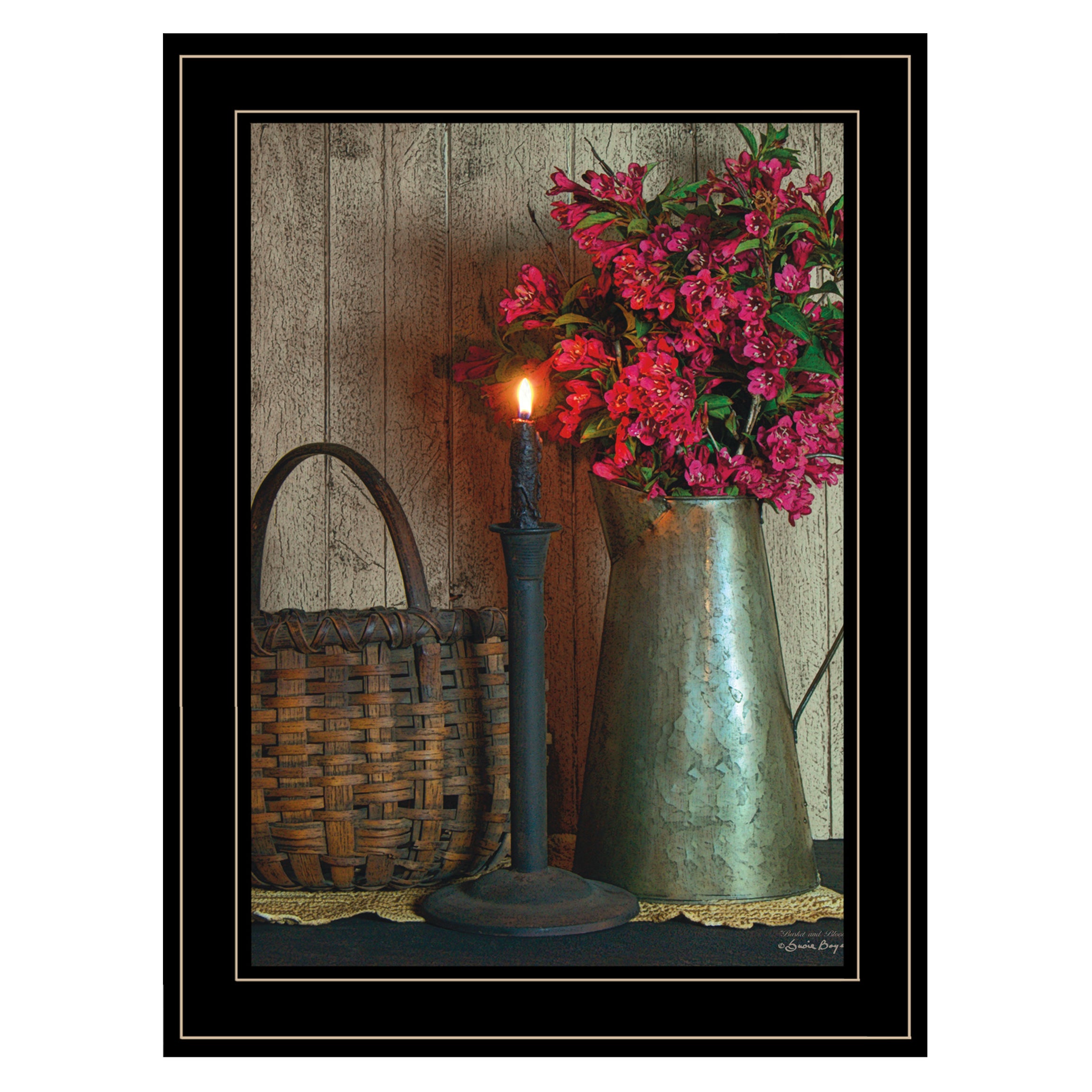 "Basket & Blossoms" By Susie Boyer, Ready to Hang Framed Print, Black Frame--1