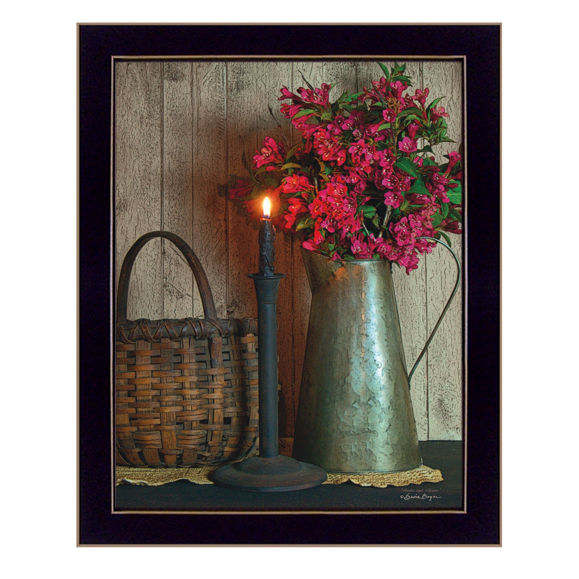 "Basket and Blossoms" By Susan Boyer, Printed Wall Art, Ready To Hang Framed Poster, Black Frame--1