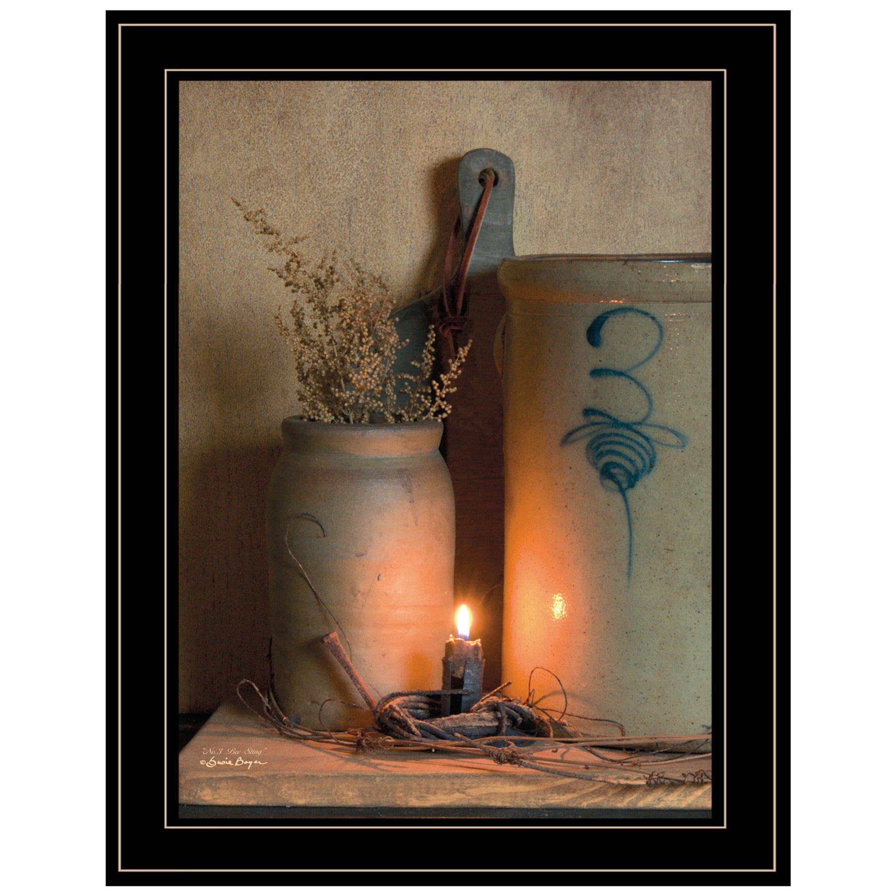 "No. 3 Bee Sting" on a crock by Susan Boyer, Ready to Hang Framed Print, Black Frame--1