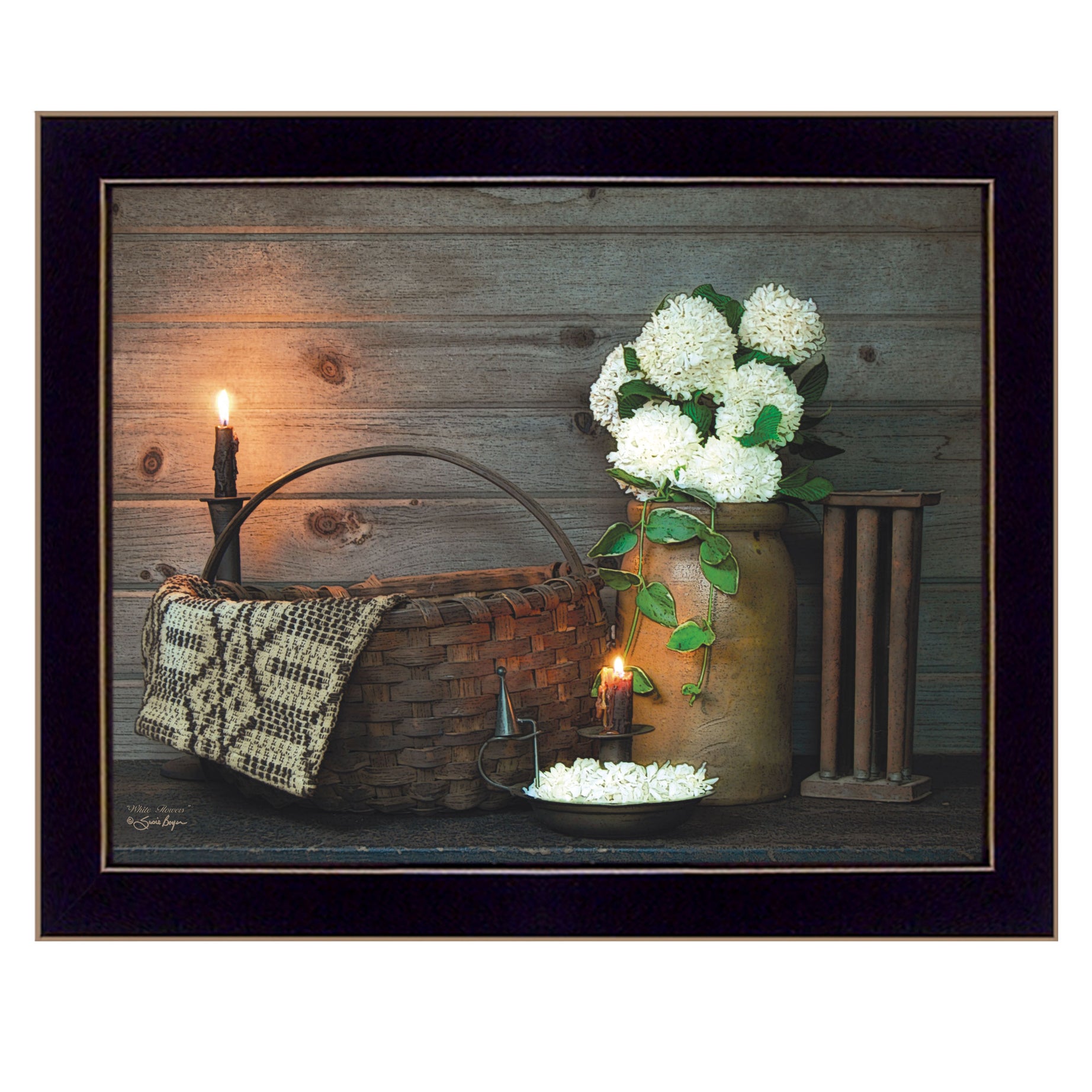 "White Flowers" by Susan Boyer, Ready to Hang Framed Print, Black Frame--1