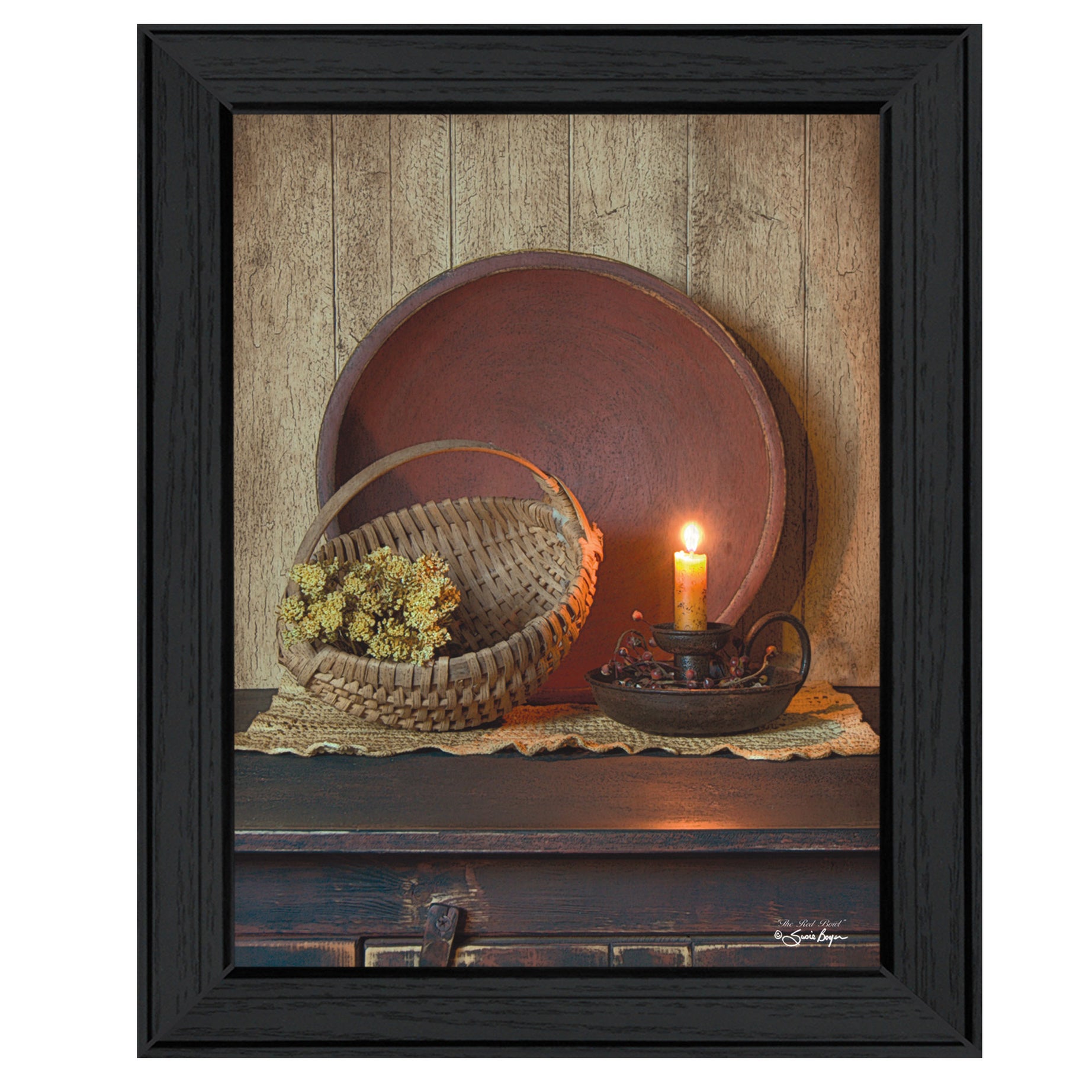 "The Red Bowl" By Susan Boyer, Printed Wall Art, Ready To Hang Framed Poster, Black Frame--1