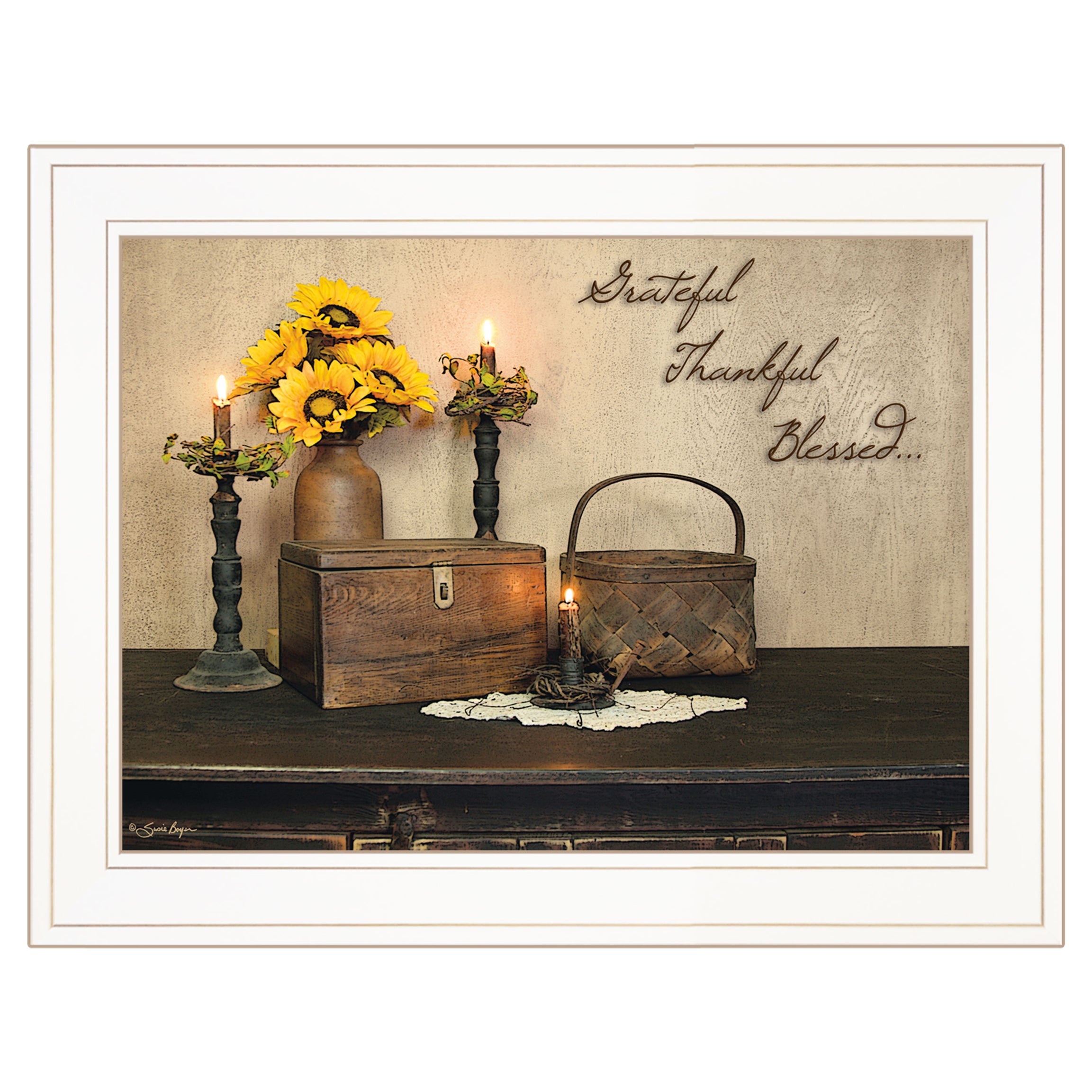 "Grateful, Thankful, Blessing" By Susie Boyer, Ready to Hang Framed Print, White Frame--1