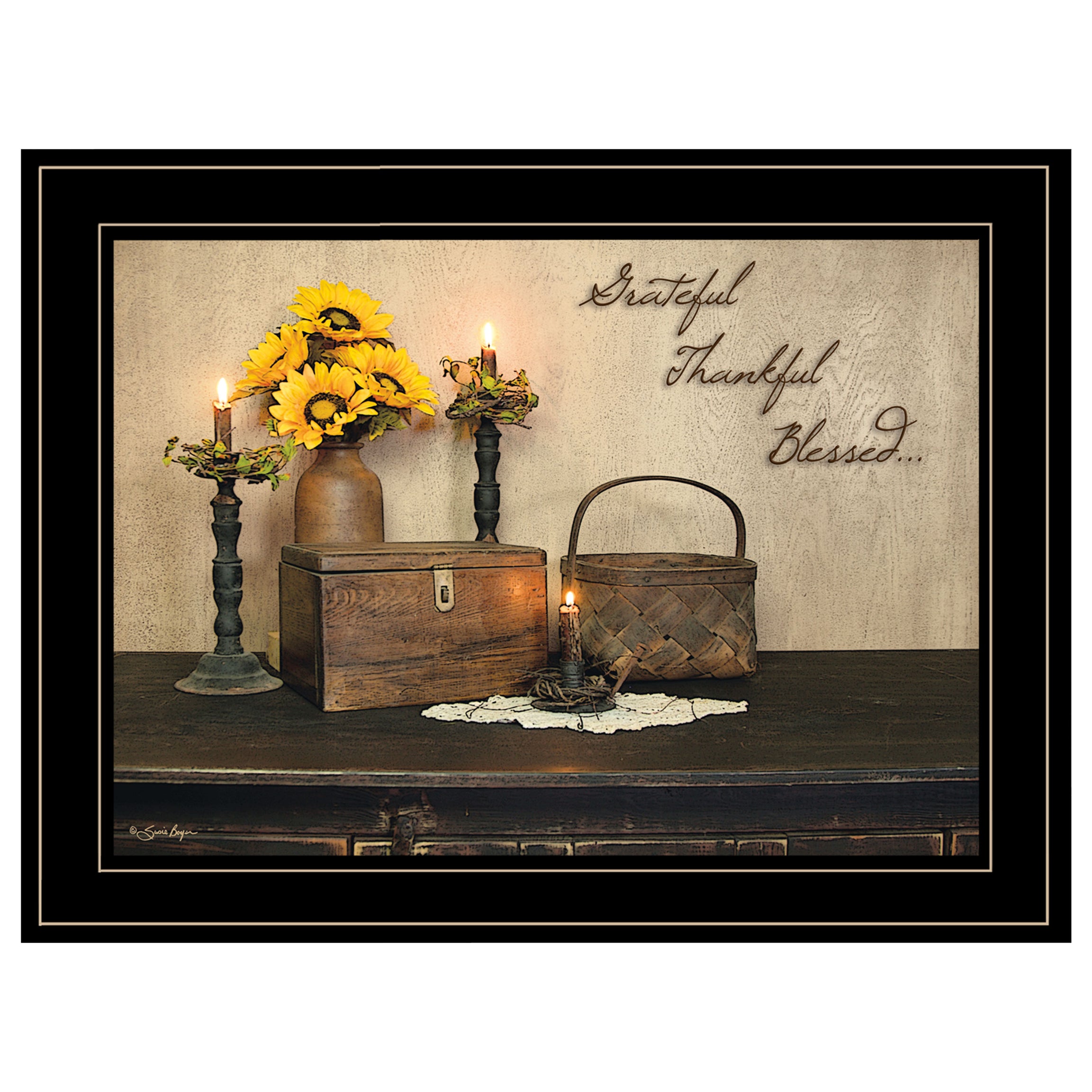 "Grateful, Thankful, Blessing" By Susie Boyer, Ready to Hang Framed Print, Black Frame--1