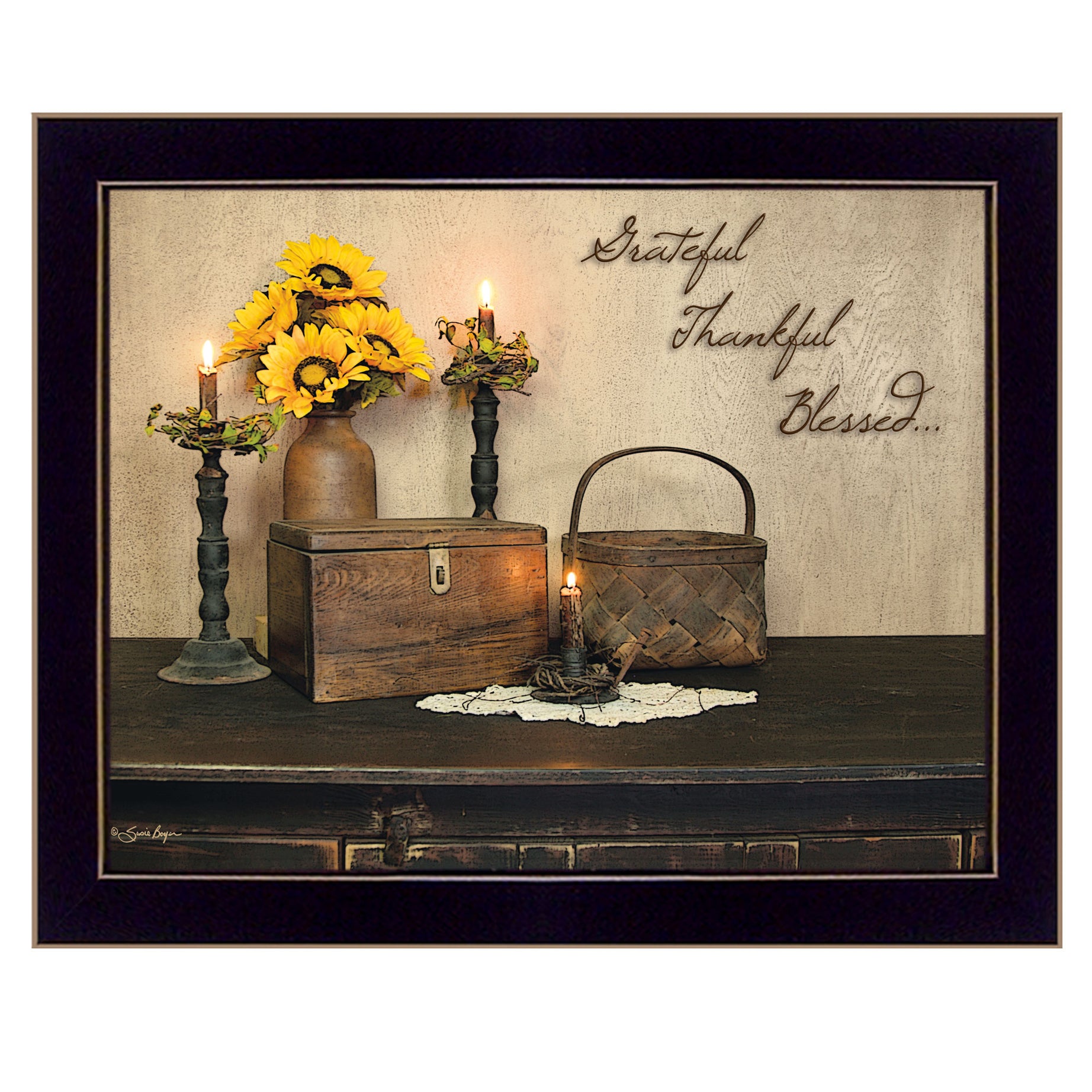 "Grateful, Thankful, Blessed" By Susan Boyer, Printed Wall Art, Ready To Hang Framed Poster, Black Frame--1