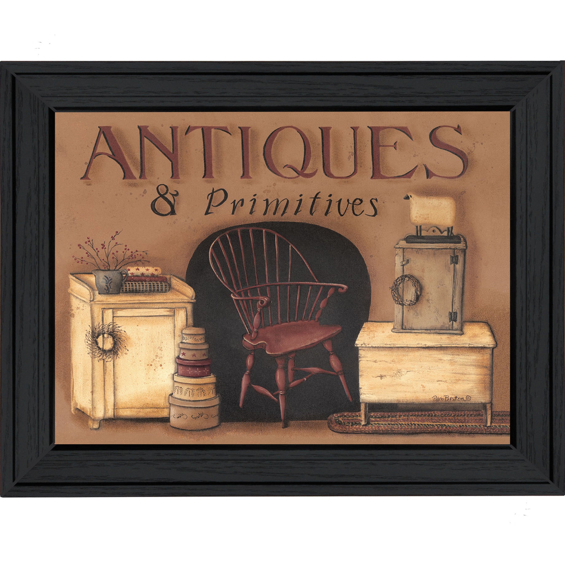 "Antiques and Primitives" By Pam Britton, Printed Wall Art, Ready To Hang Framed Poster, Black Frame--1