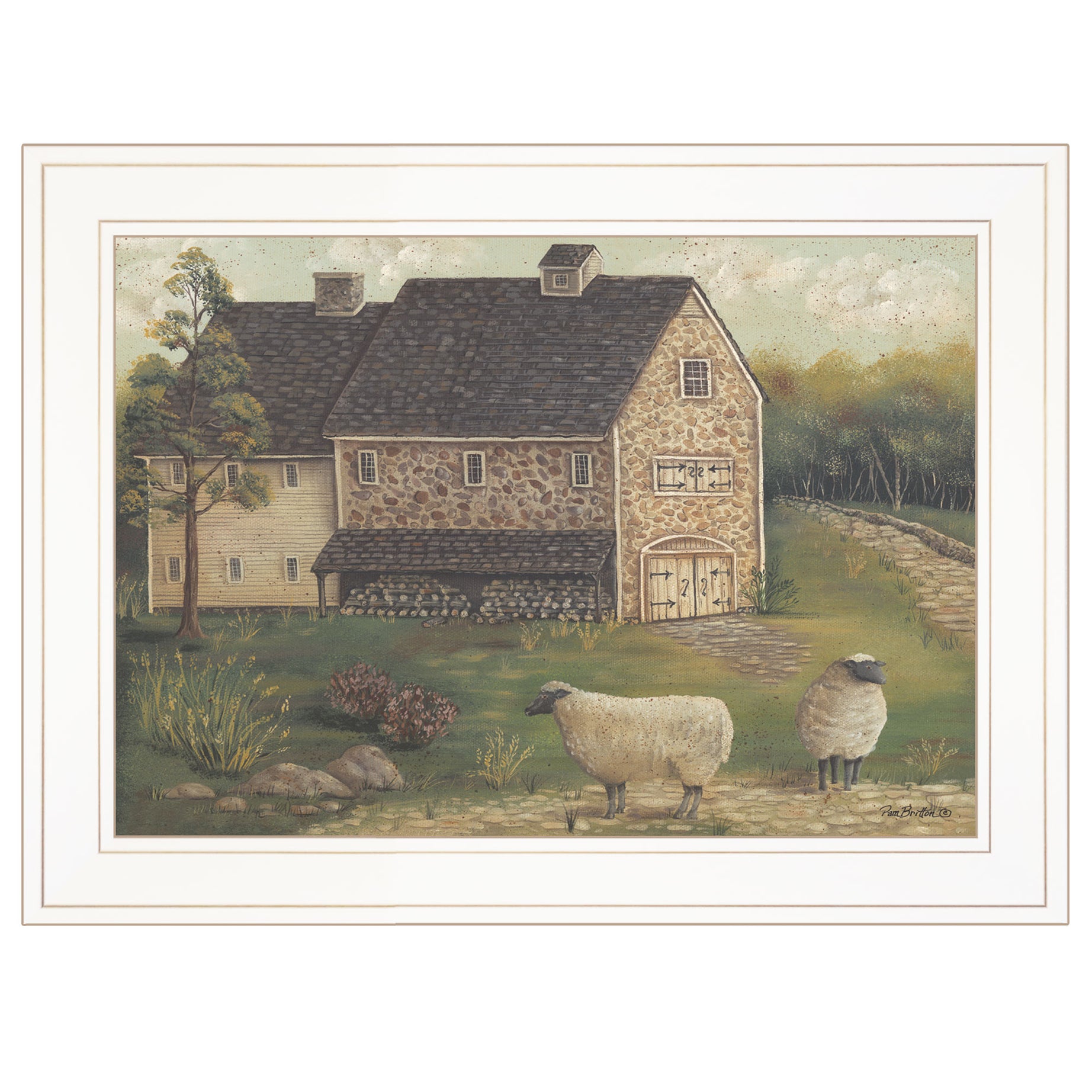 "Stone Barn" By Pam Britton, Ready to Hang Framed Print, White Frame--1