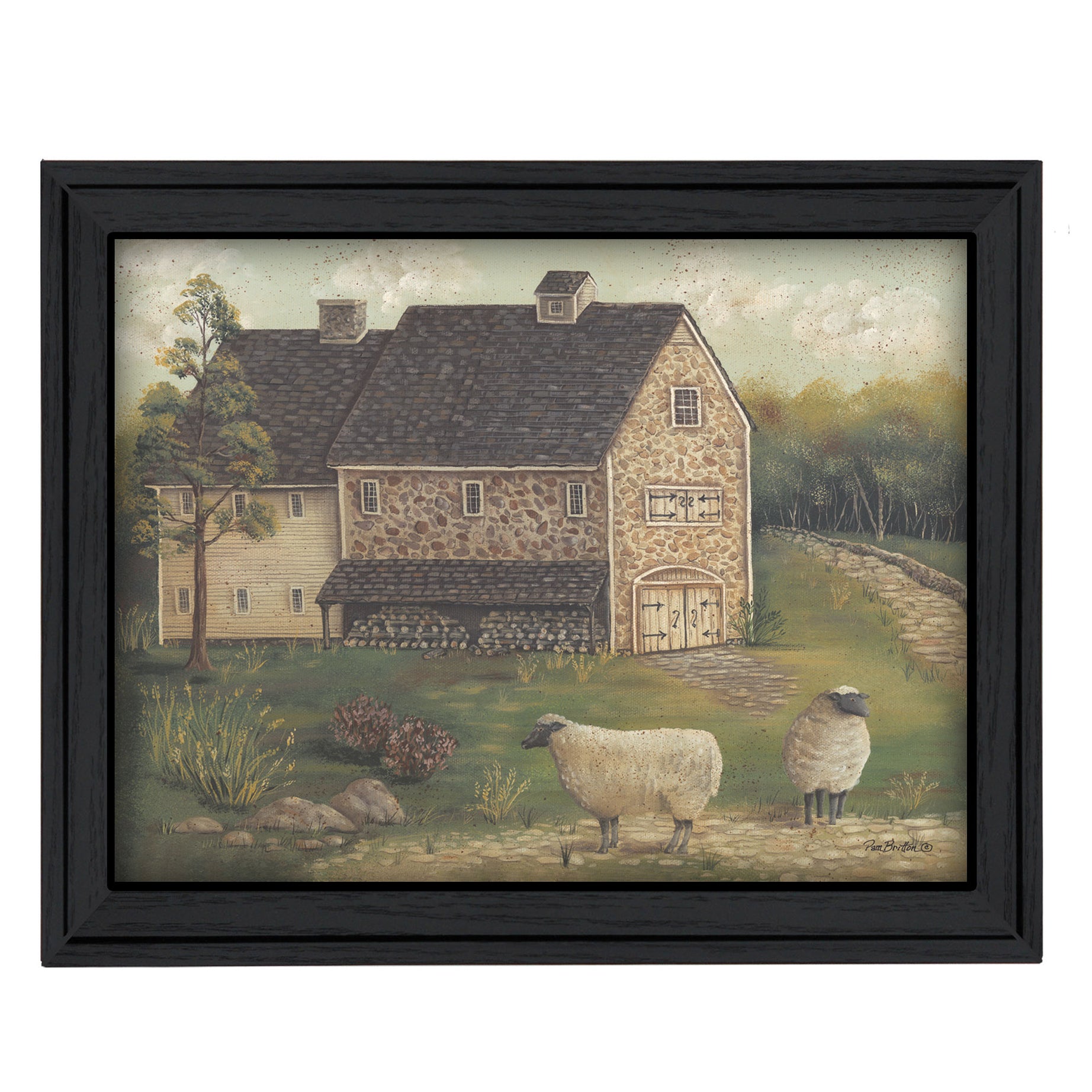 "Stone Barn" By Pam Britton, Printed Wall Art, Ready To Hang Framed Poster, Black Frame--1